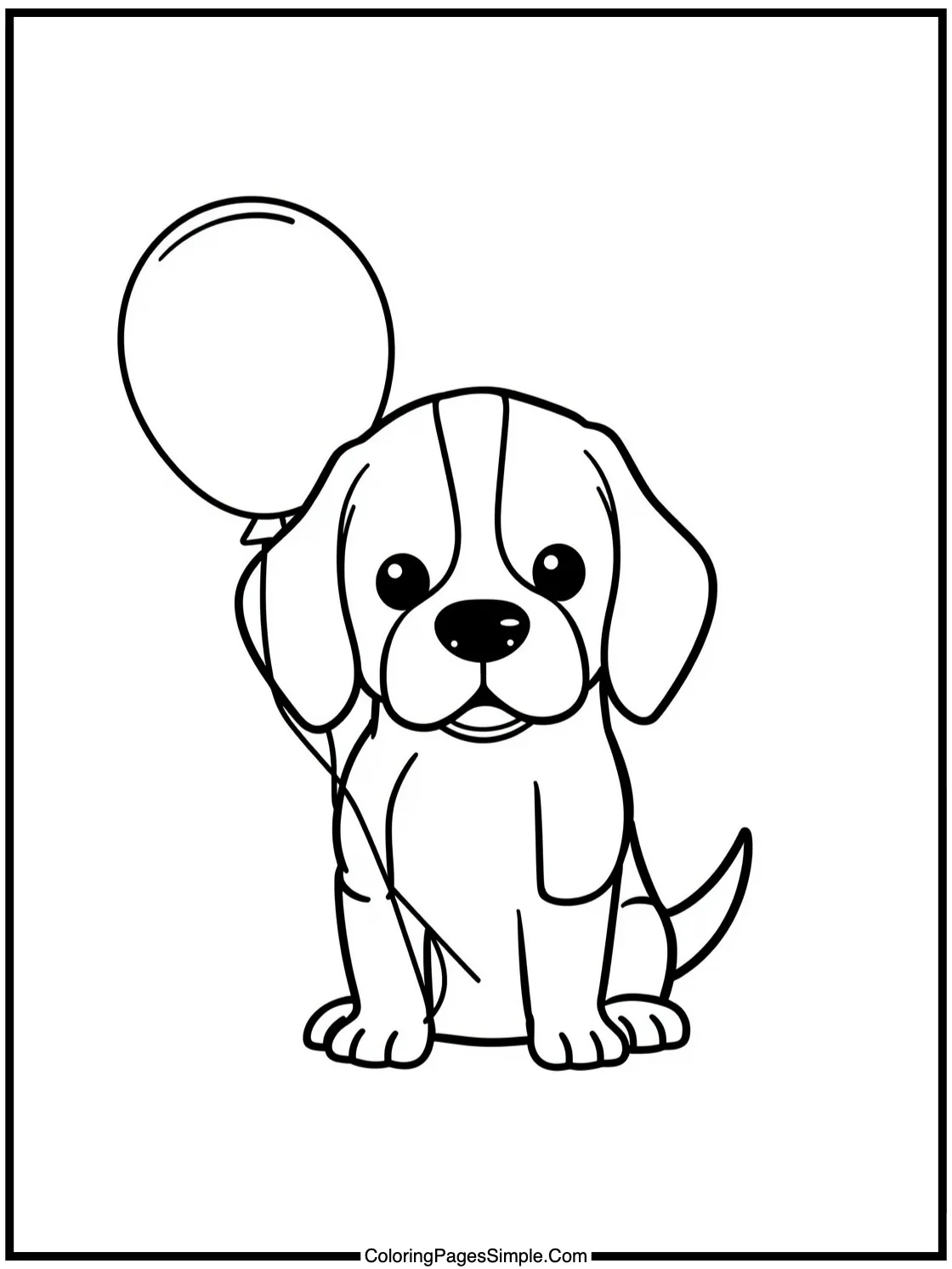 Cute Beagle puppy holding a balloon.