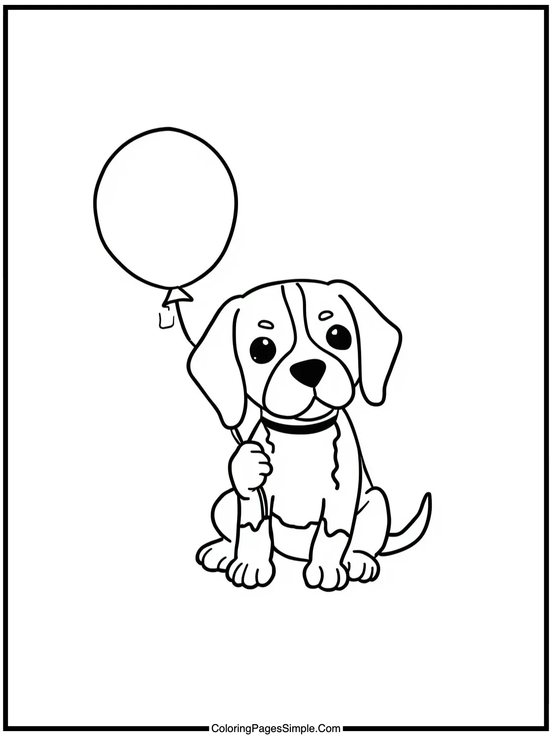 Cute Beagle puppy holding a balloon.
