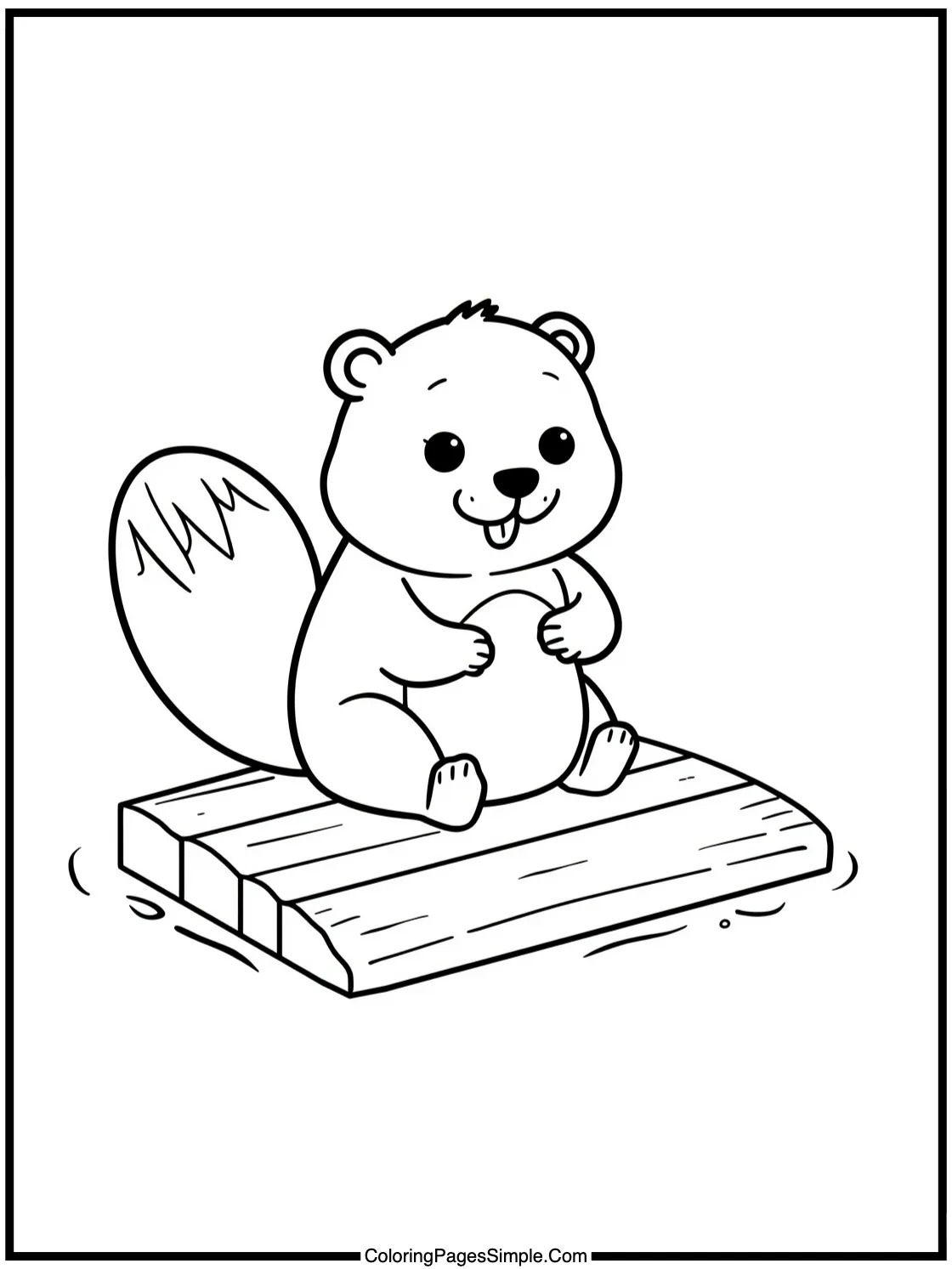 Cute Beaver building a tiny wooden raft.