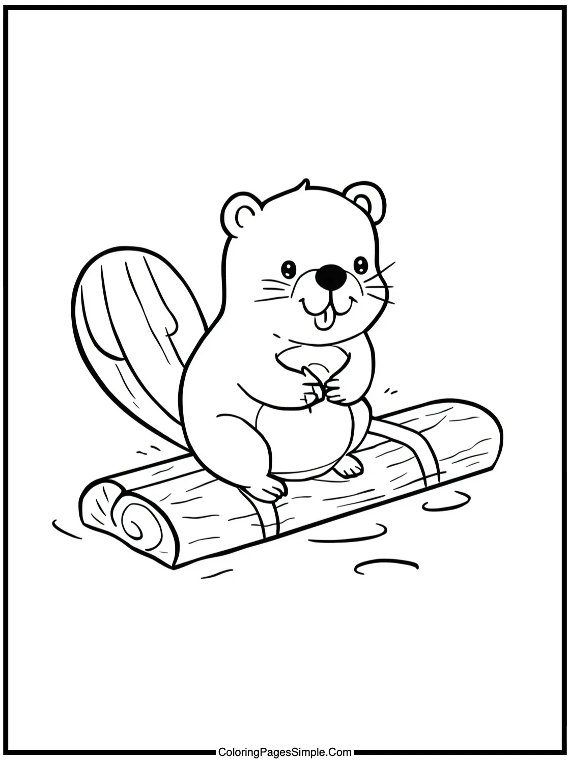 Cute Beaver building a tiny wooden raft.