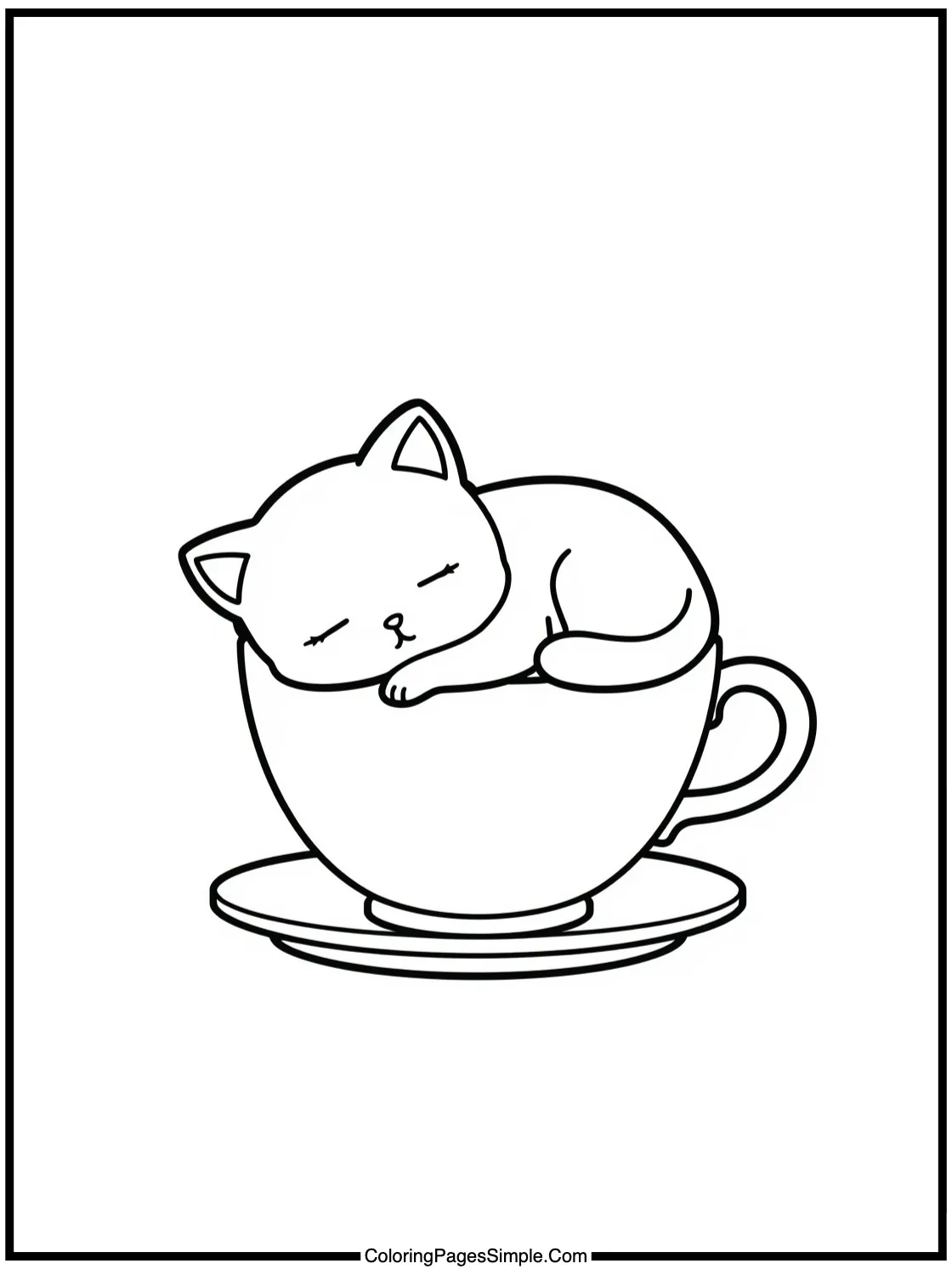 Cute Chibi Cat Sleeping in Teacup.