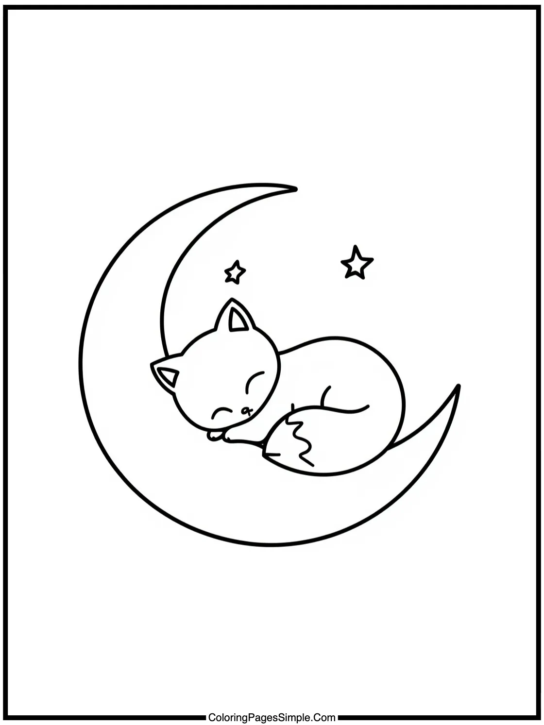 Cute Chibi Fox sleeping on crescent moon.