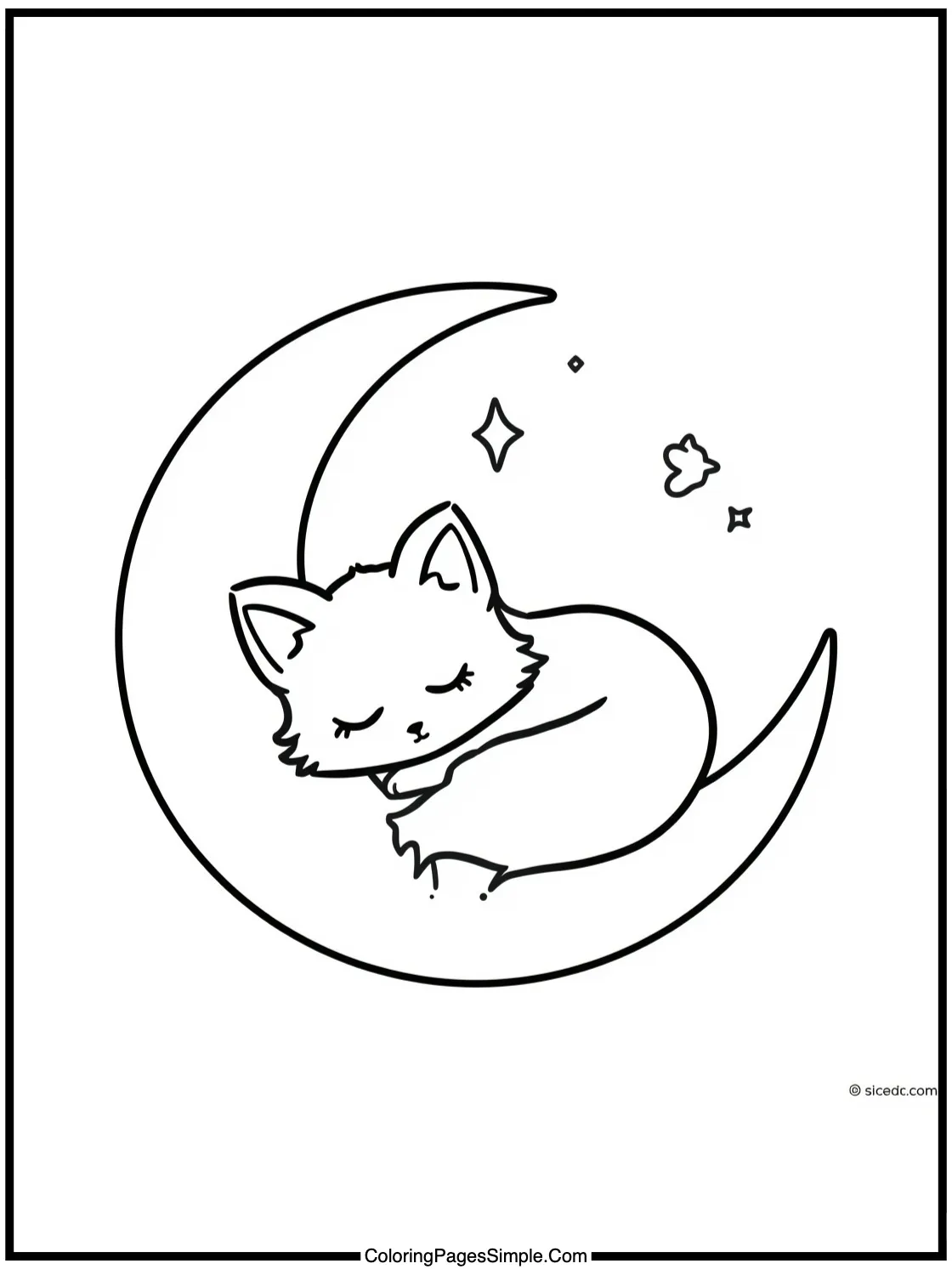 Cute Chibi Fox sleeping on crescent moon.