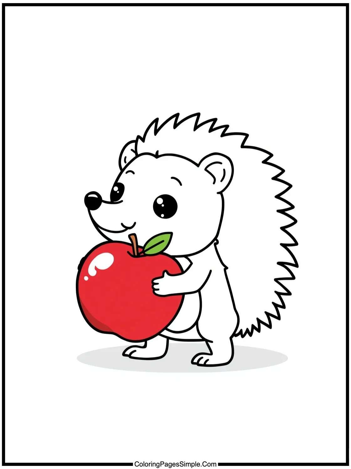 Cute Hedgehog carrying red shiny apple.