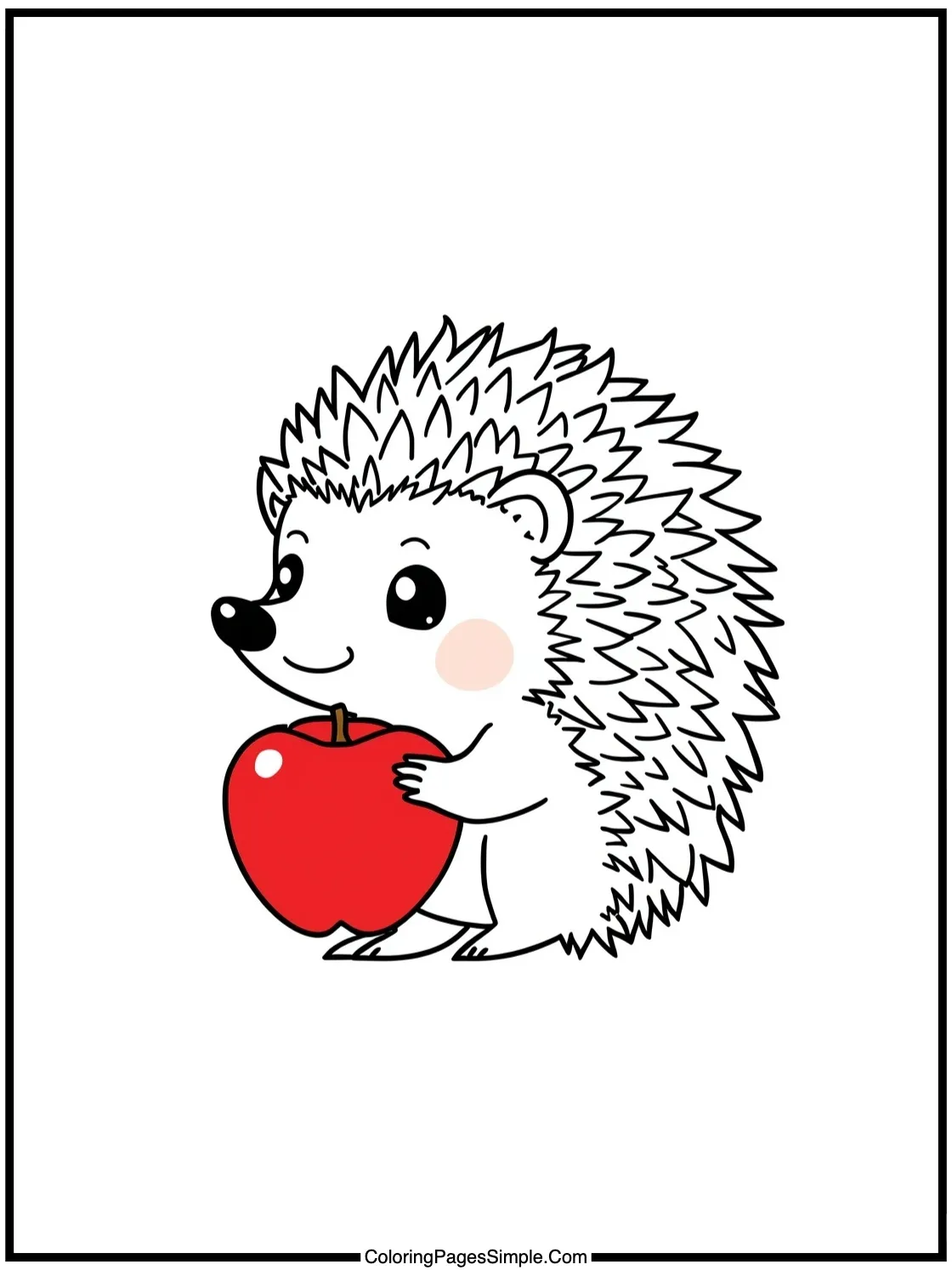 Cute Hedgehog carrying red shiny apple.