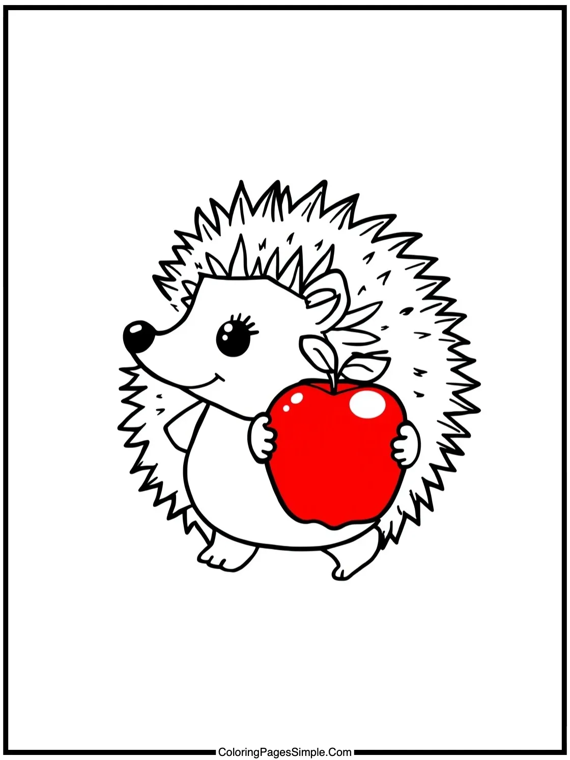 Cute Hedgehog carrying red shiny apple.