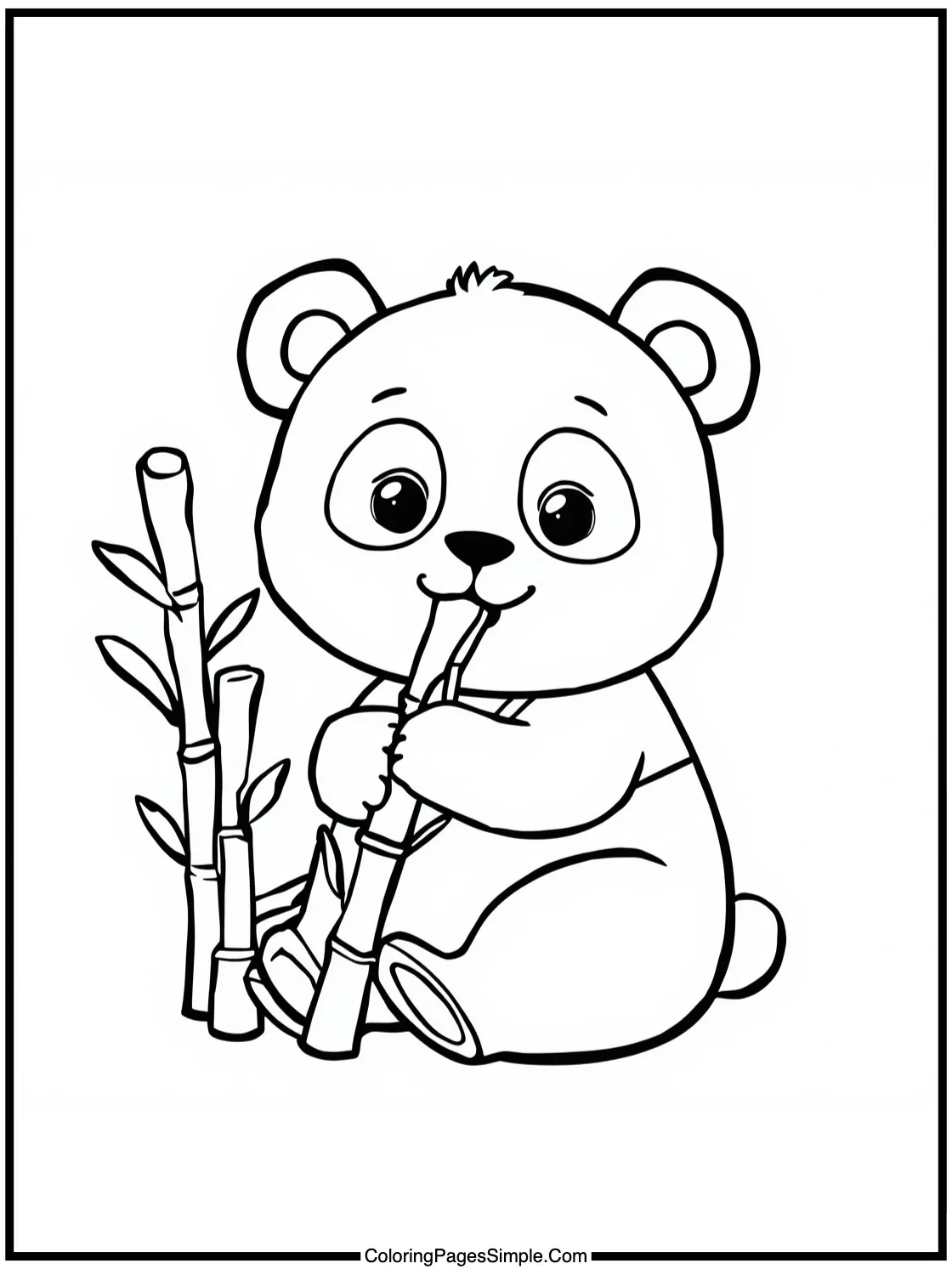 Cute Panda eating bamboo and smiling.