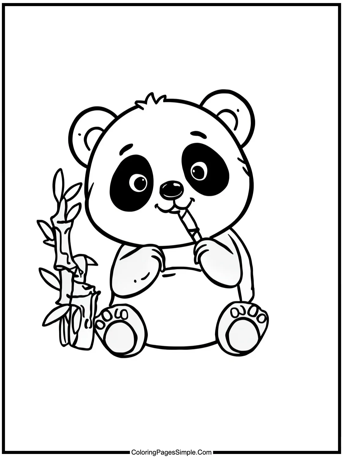 Cute Panda eating bamboo and smiling.