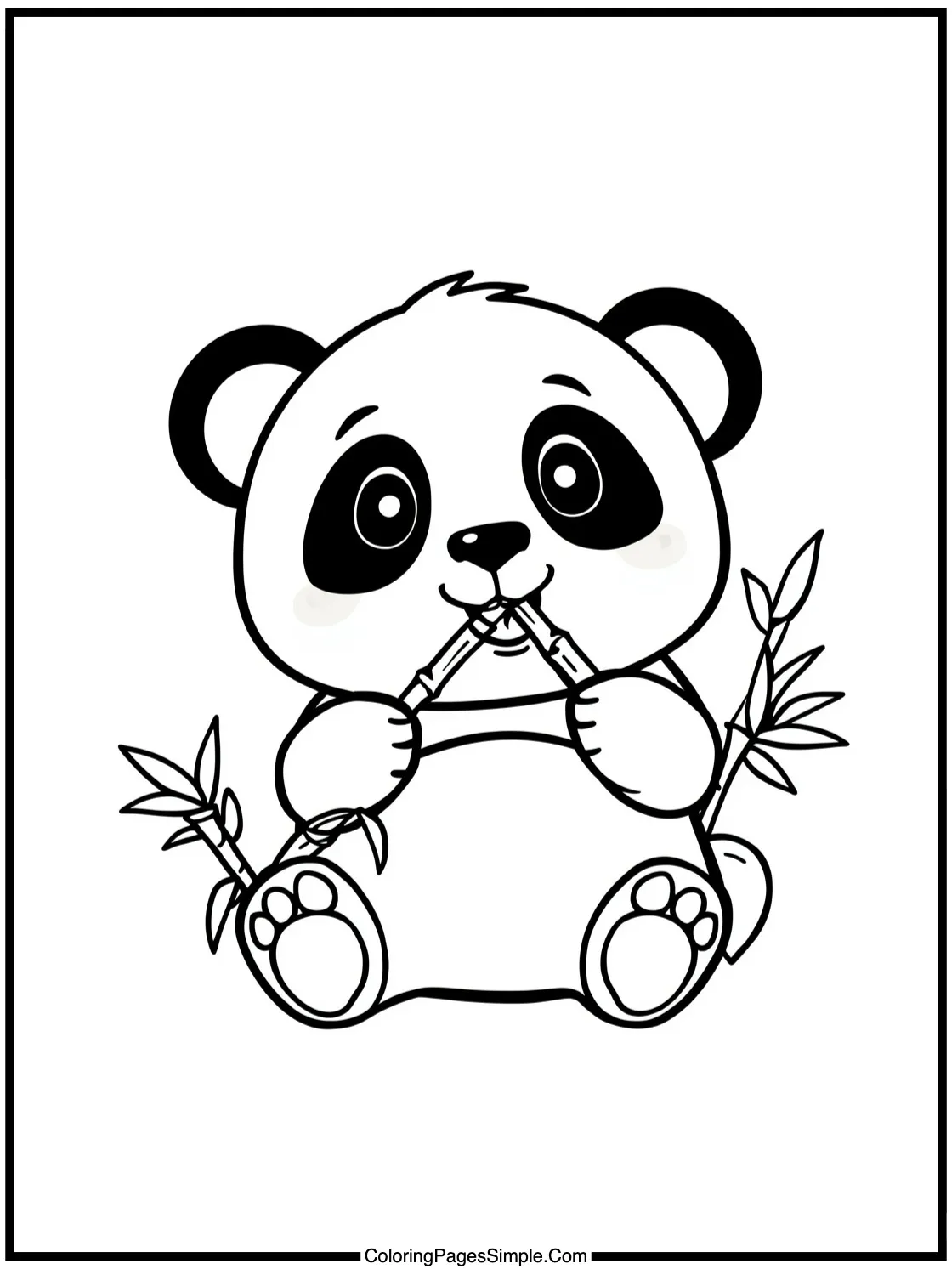 Cute Panda eating bamboo and smiling.