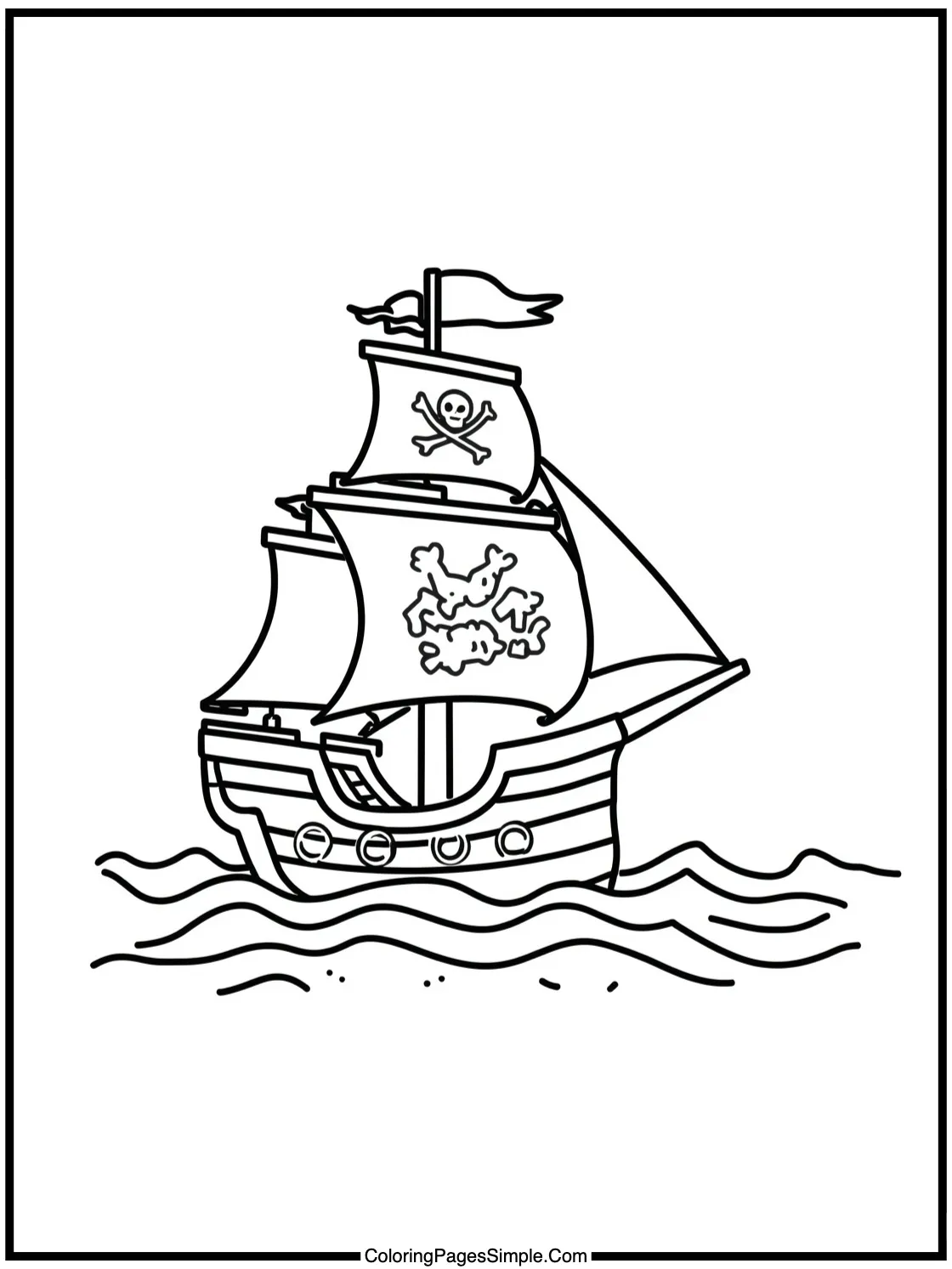 Cute Pirate Ship Sailing on Gentle Waves.