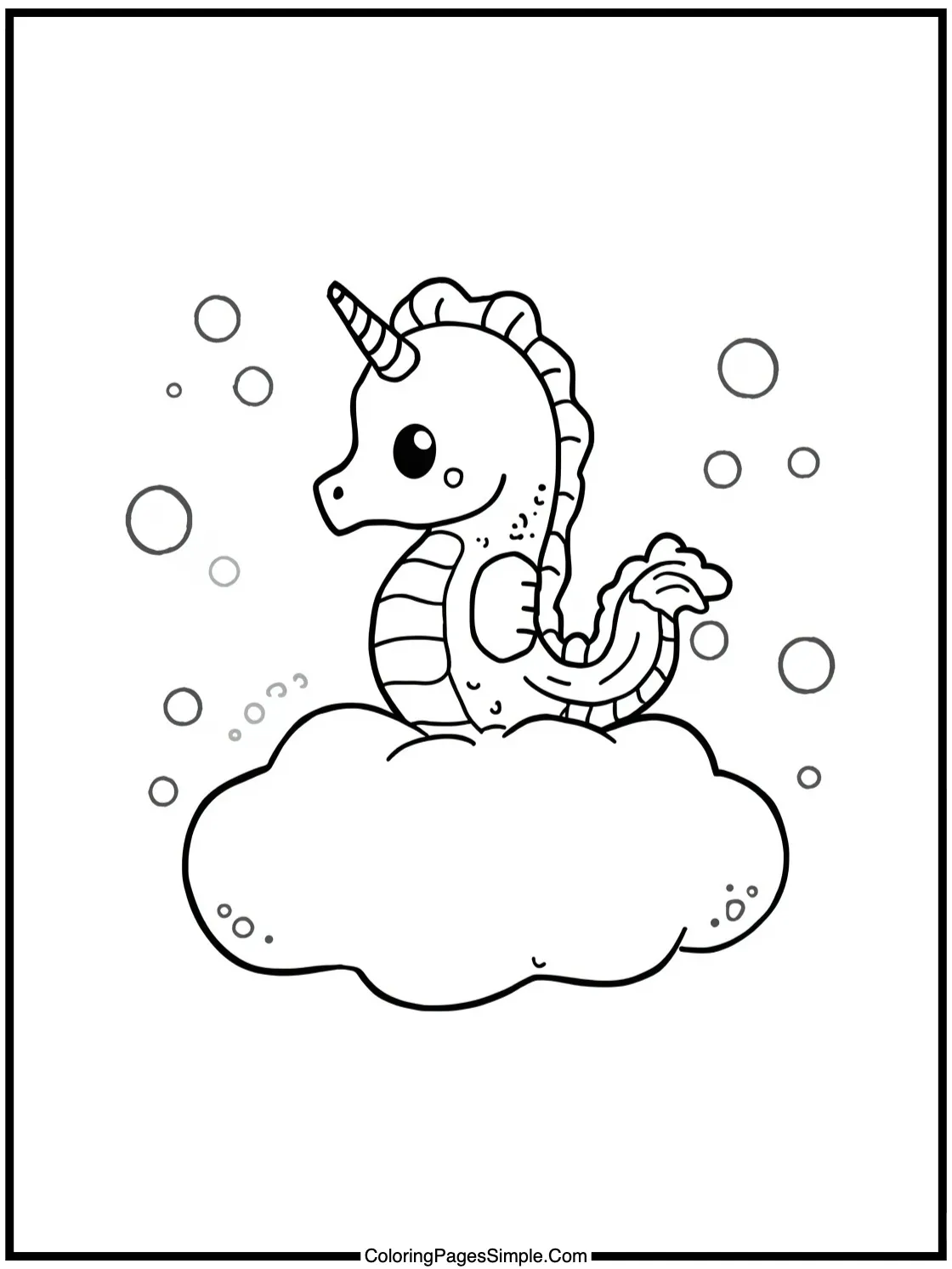 Cute Seahorse riding on a bubble cloud.