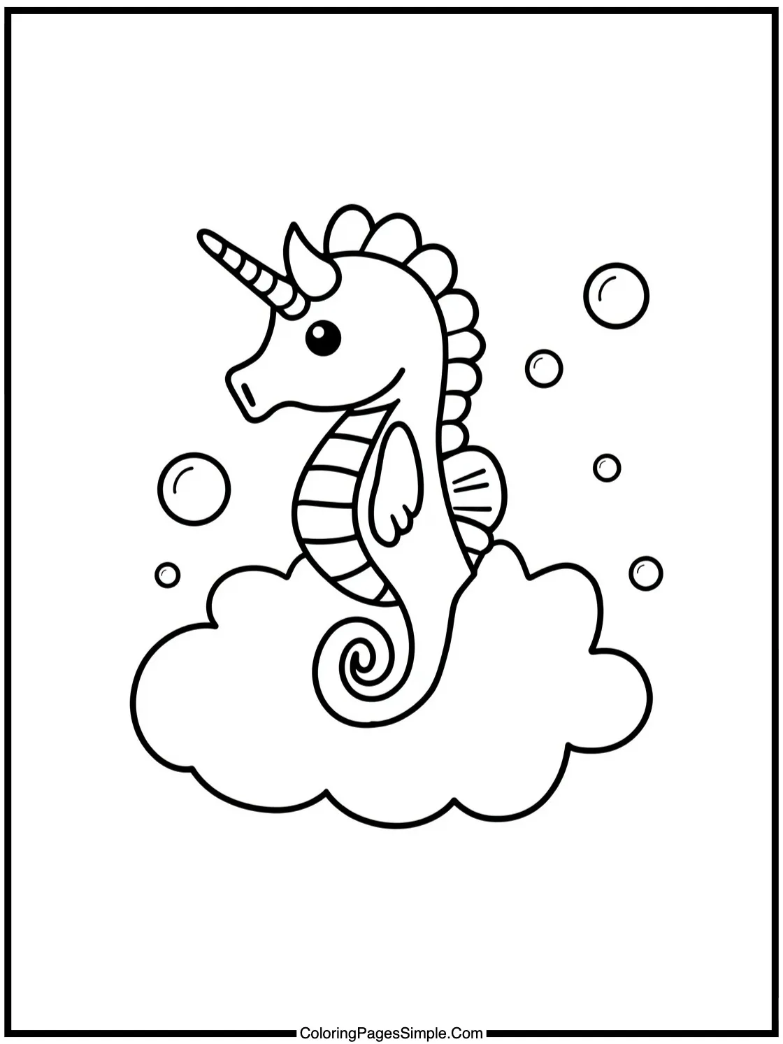 Cute Seahorse riding on a bubble cloud.