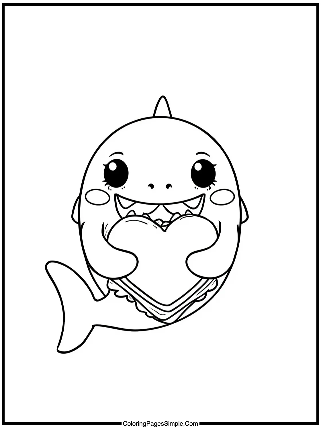 Cute Shark eating a heart shaped sandwich.