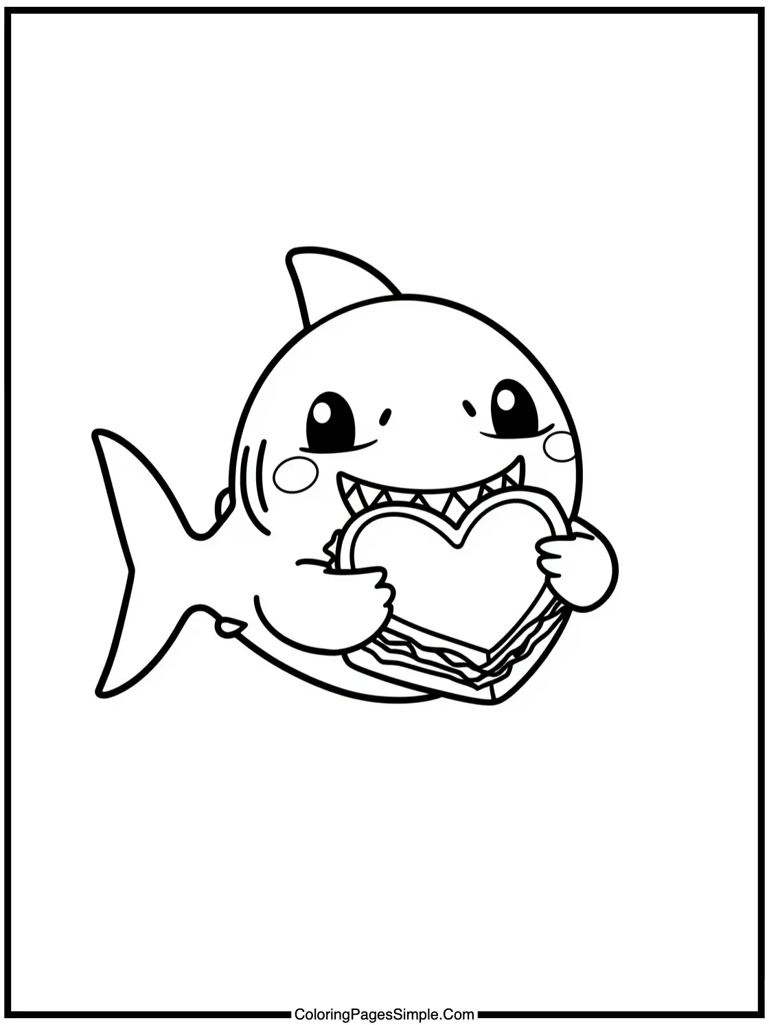 Cute Shark eating a heart shaped sandwich.