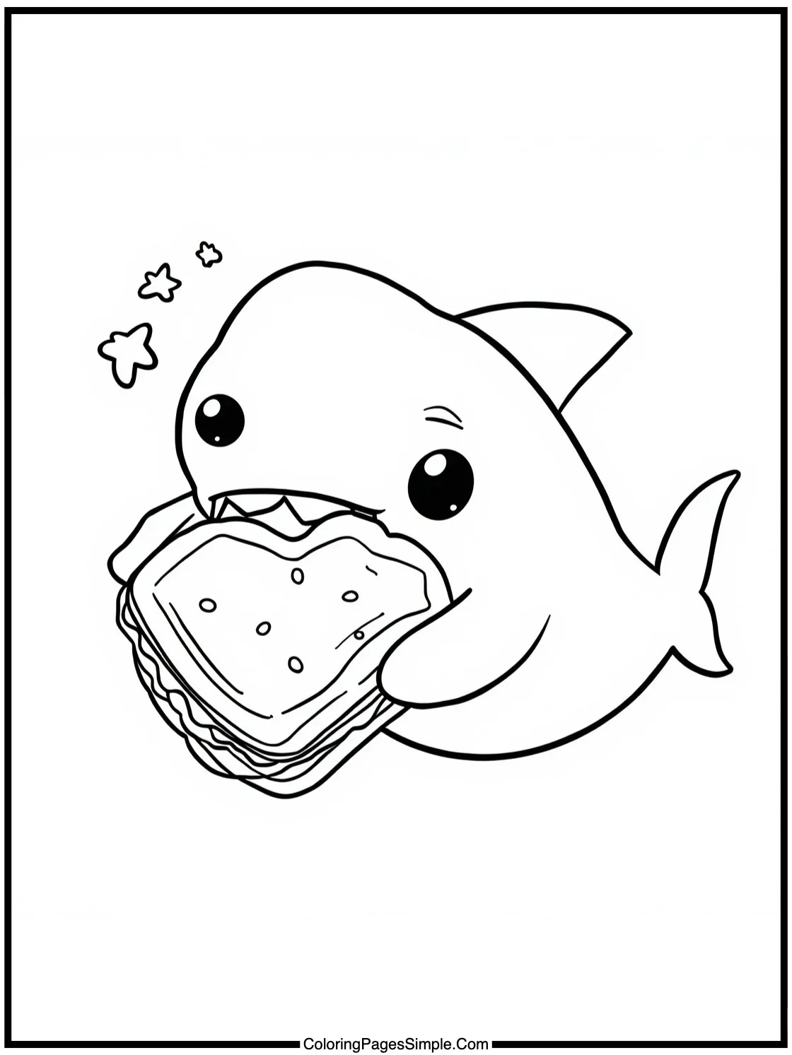 Cute Shark eating a heart shaped sandwich.