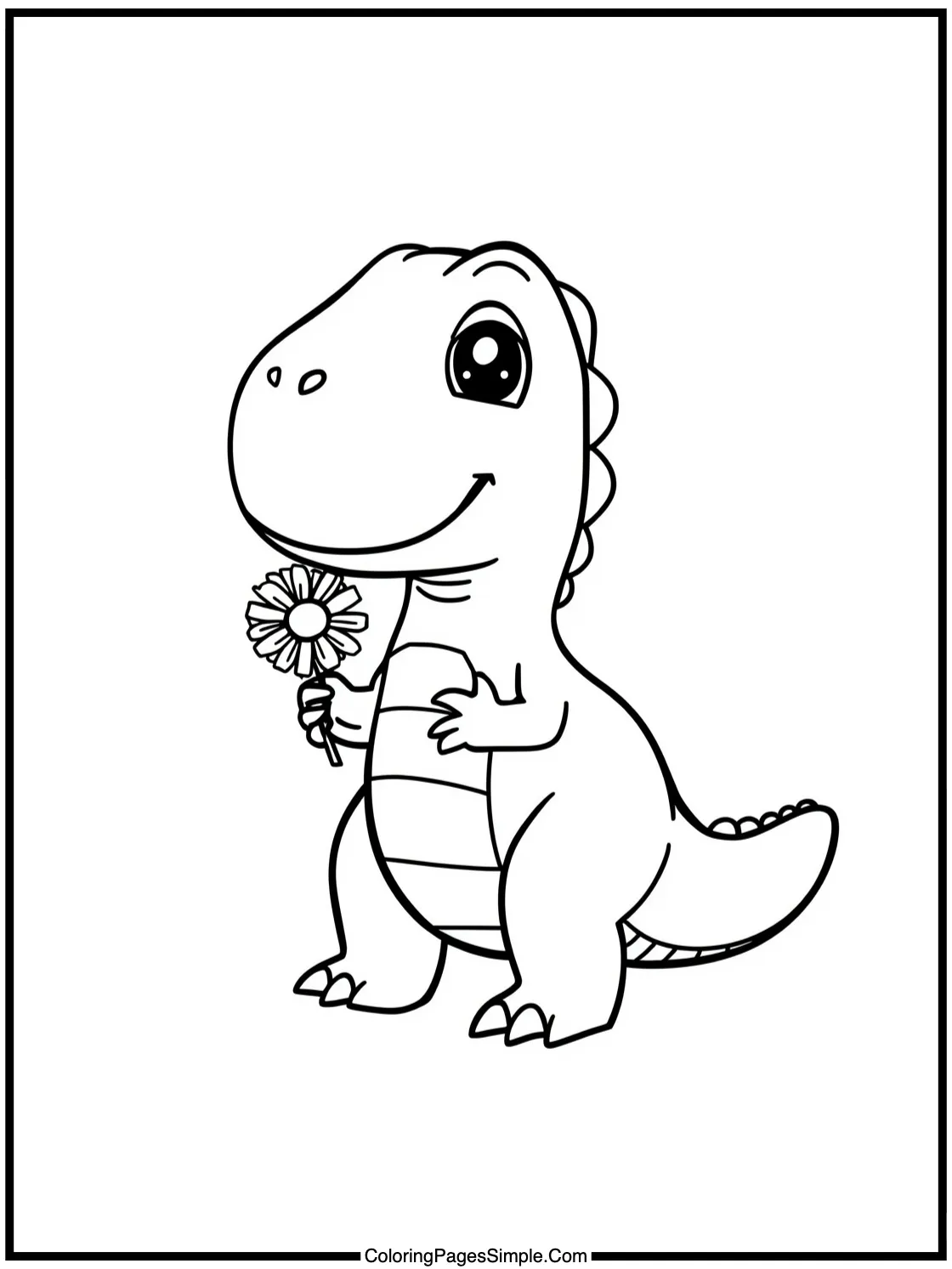Cute T-Rex holding a small daisy flower.