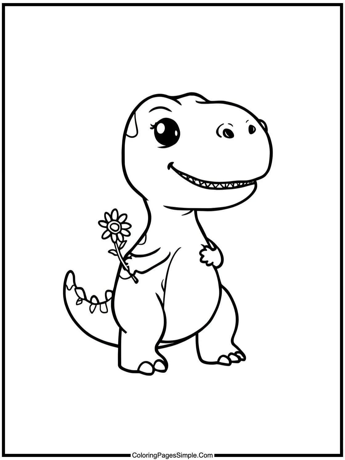 Cute T-Rex holding a small daisy flower.