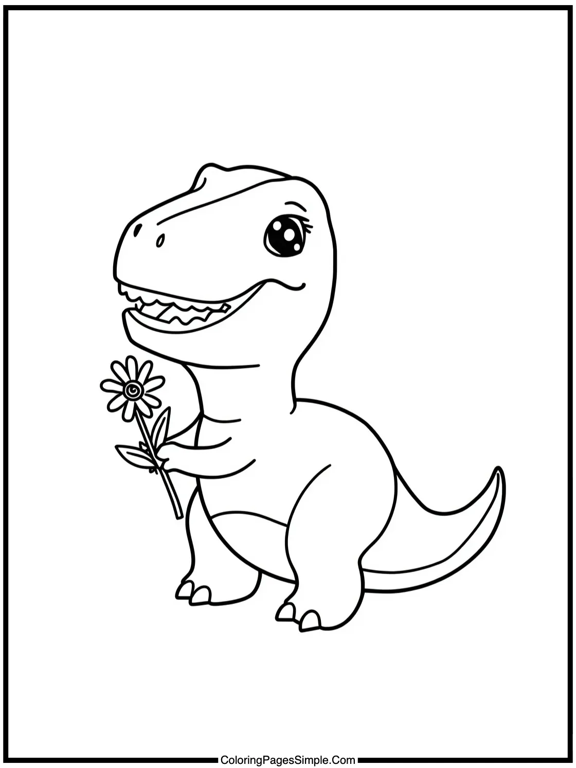 Cute T-Rex holding a small daisy flower.
