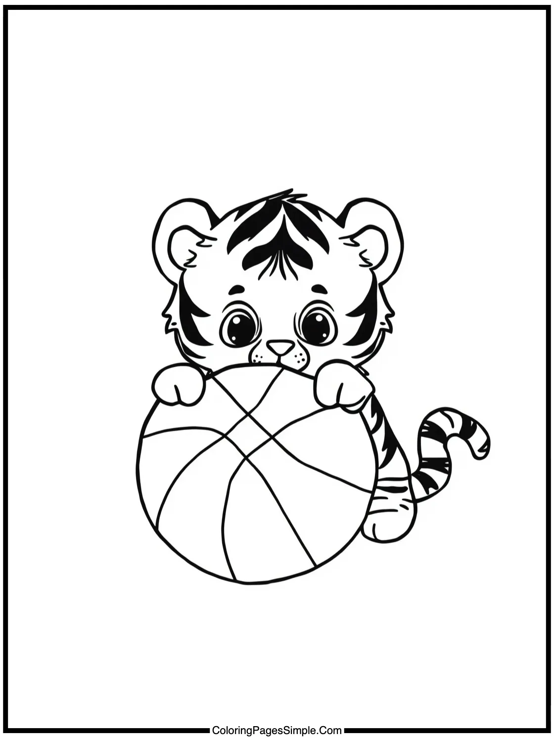 Cute Tiger Cub playing with big ball.