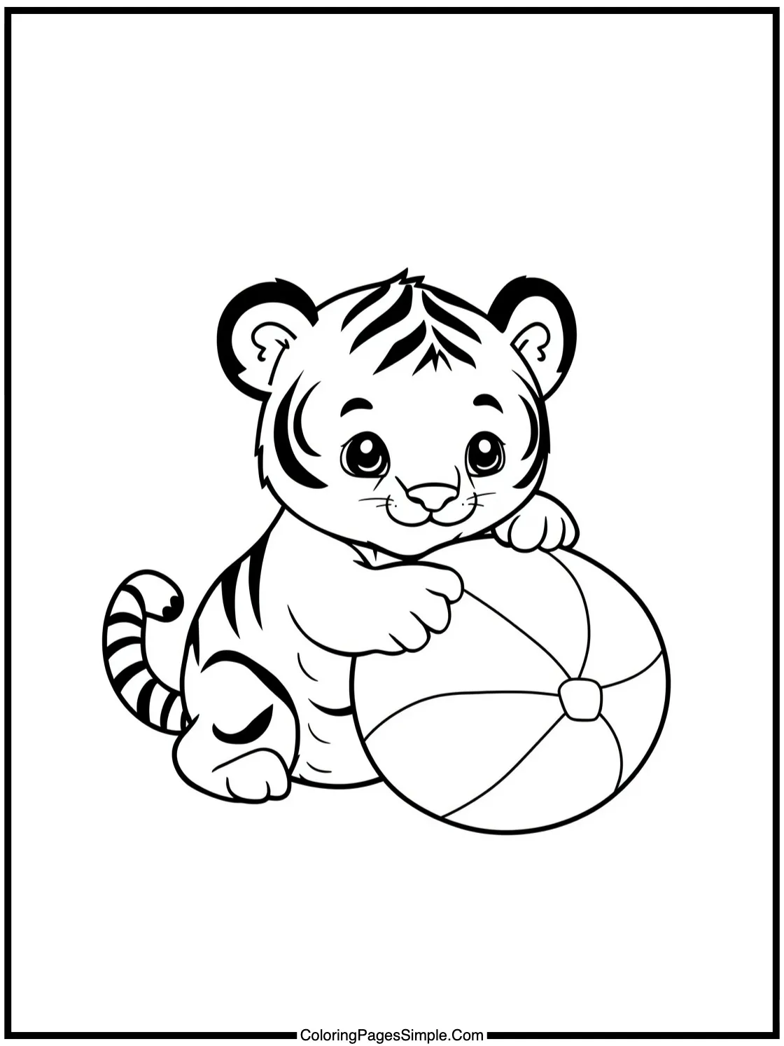 Cute Tiger Cub playing with big ball.