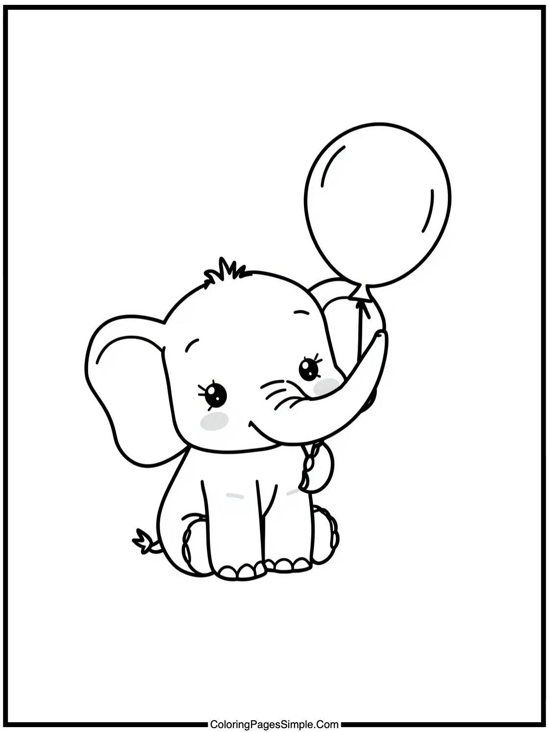 Cute baby elephant holding balloon.