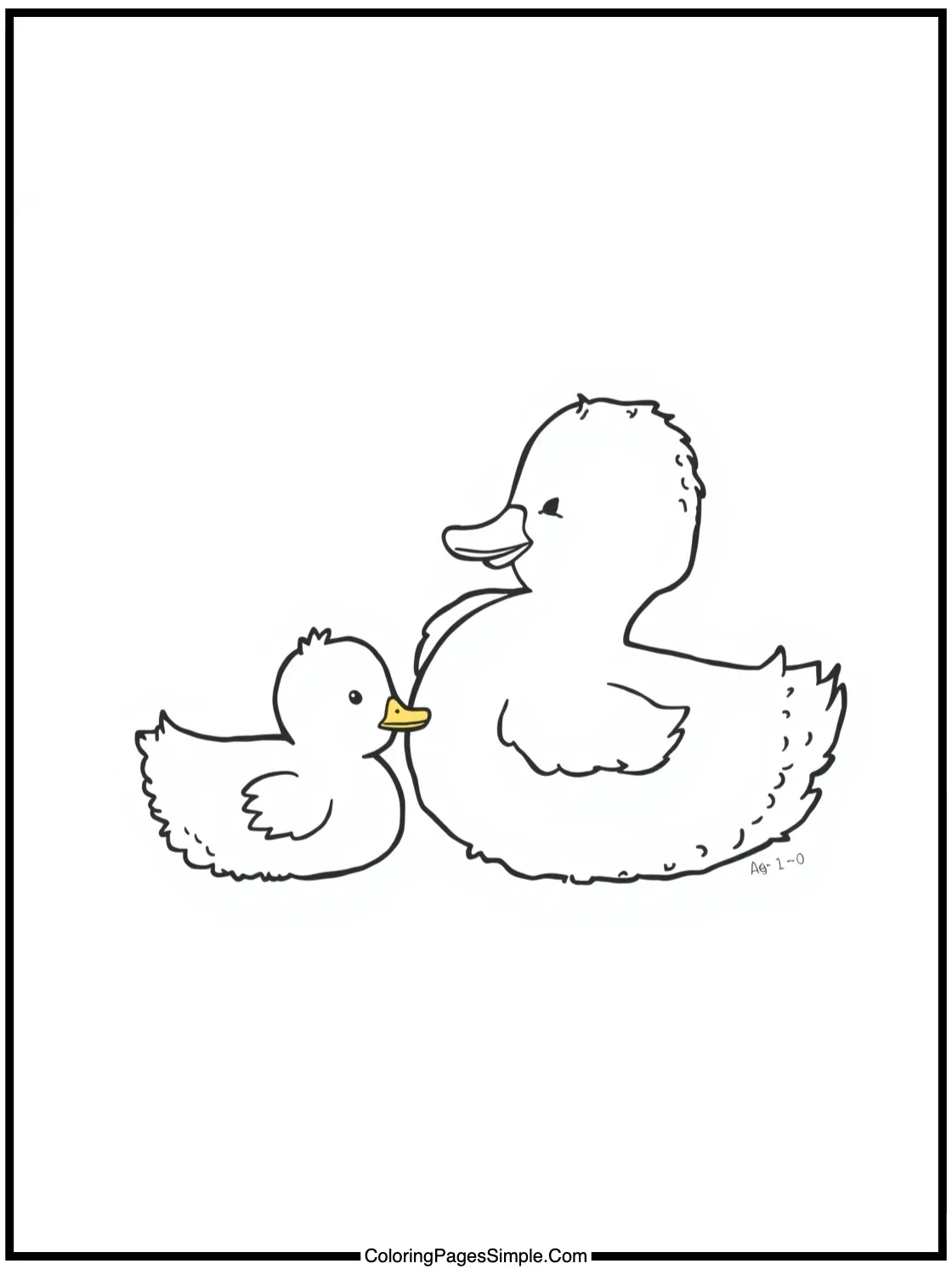 Cute duckling following mama duck closely.