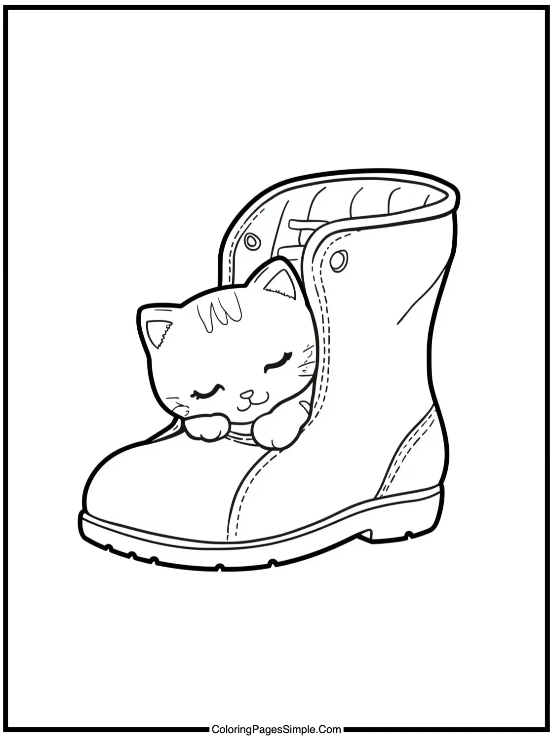 Cute kitten sleeping inside a boot.