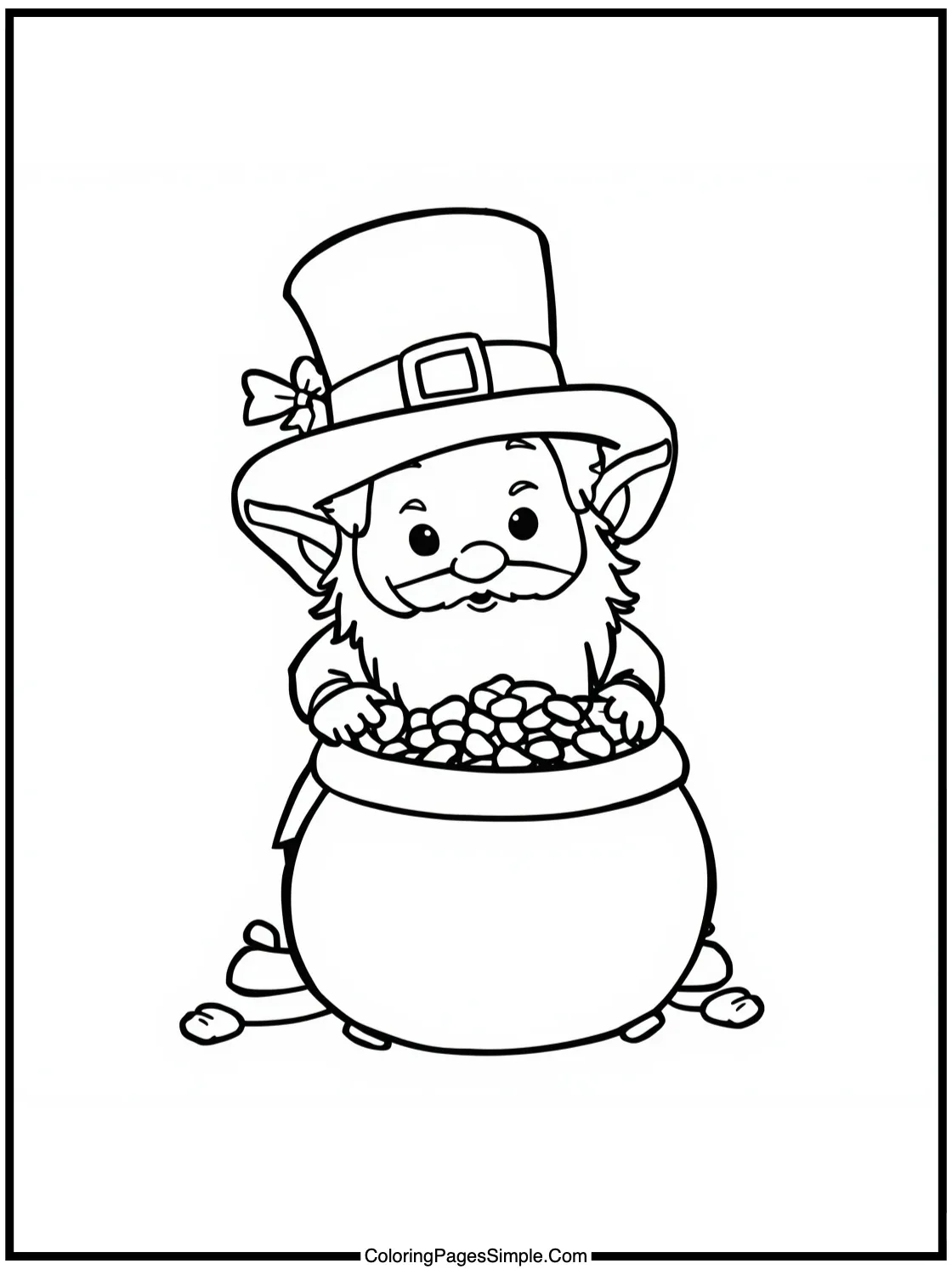 Cute leprechaun guarding pot of gold.