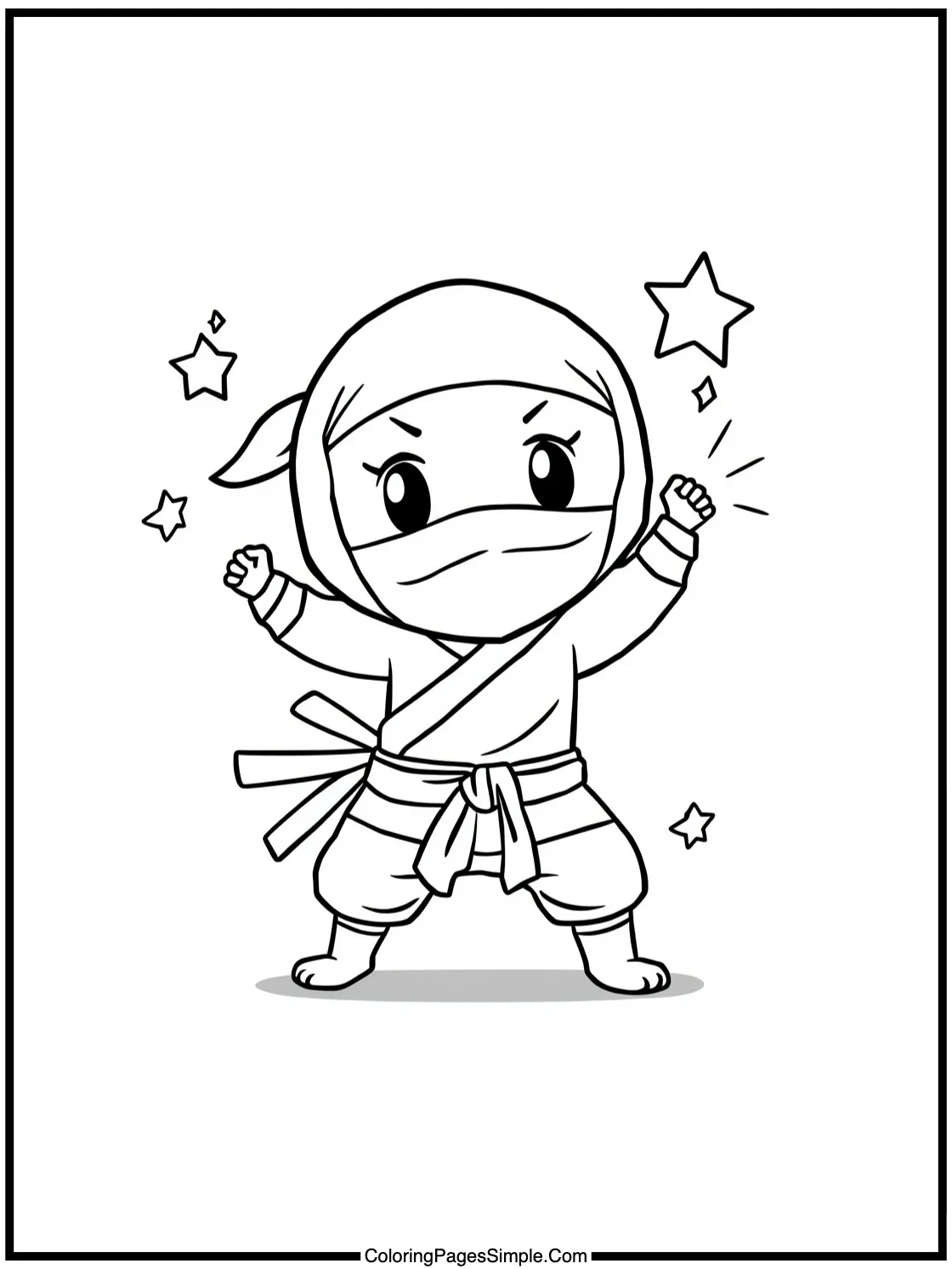 Cute ninja practicing with tiny stars.