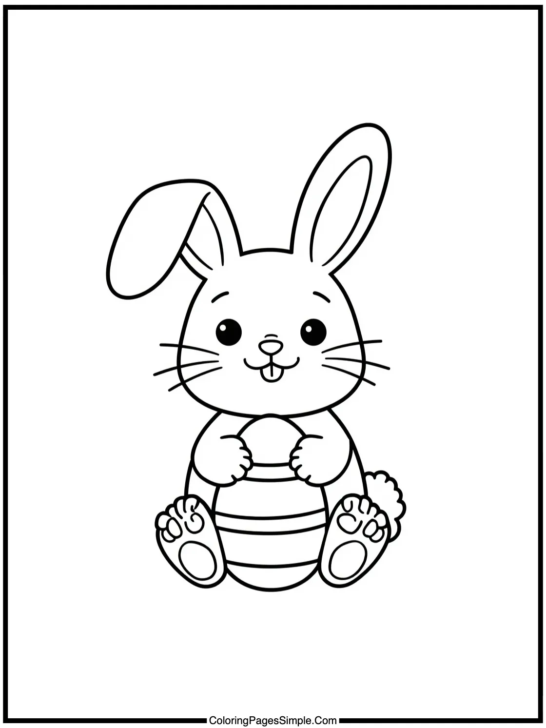 Cute rabbit painting Easter eggs smiling.