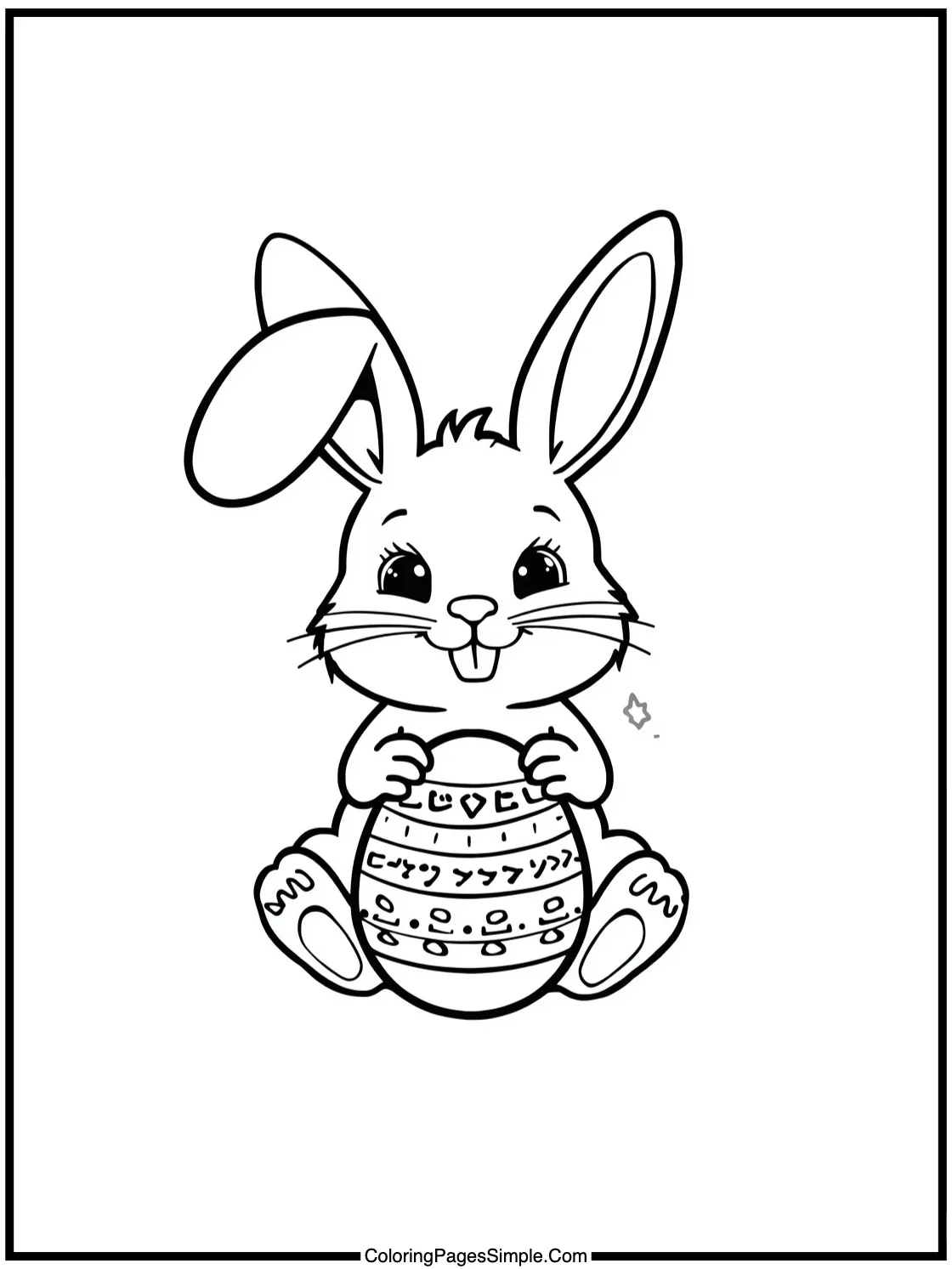 Cute rabbit painting Easter eggs smiling.