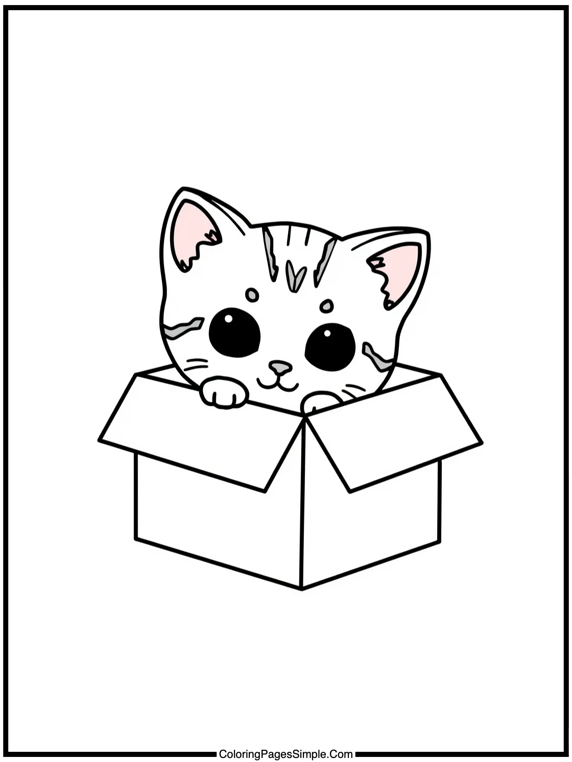 Cute tabby kitten hiding in a box.