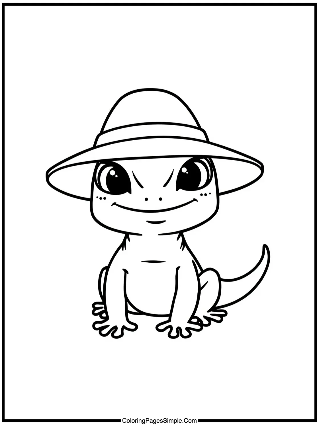 Cute tiny gecko wearing a sunhat.