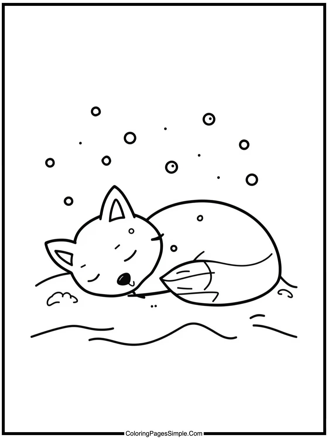 Happy Arctic Fox sleeping in the snow.