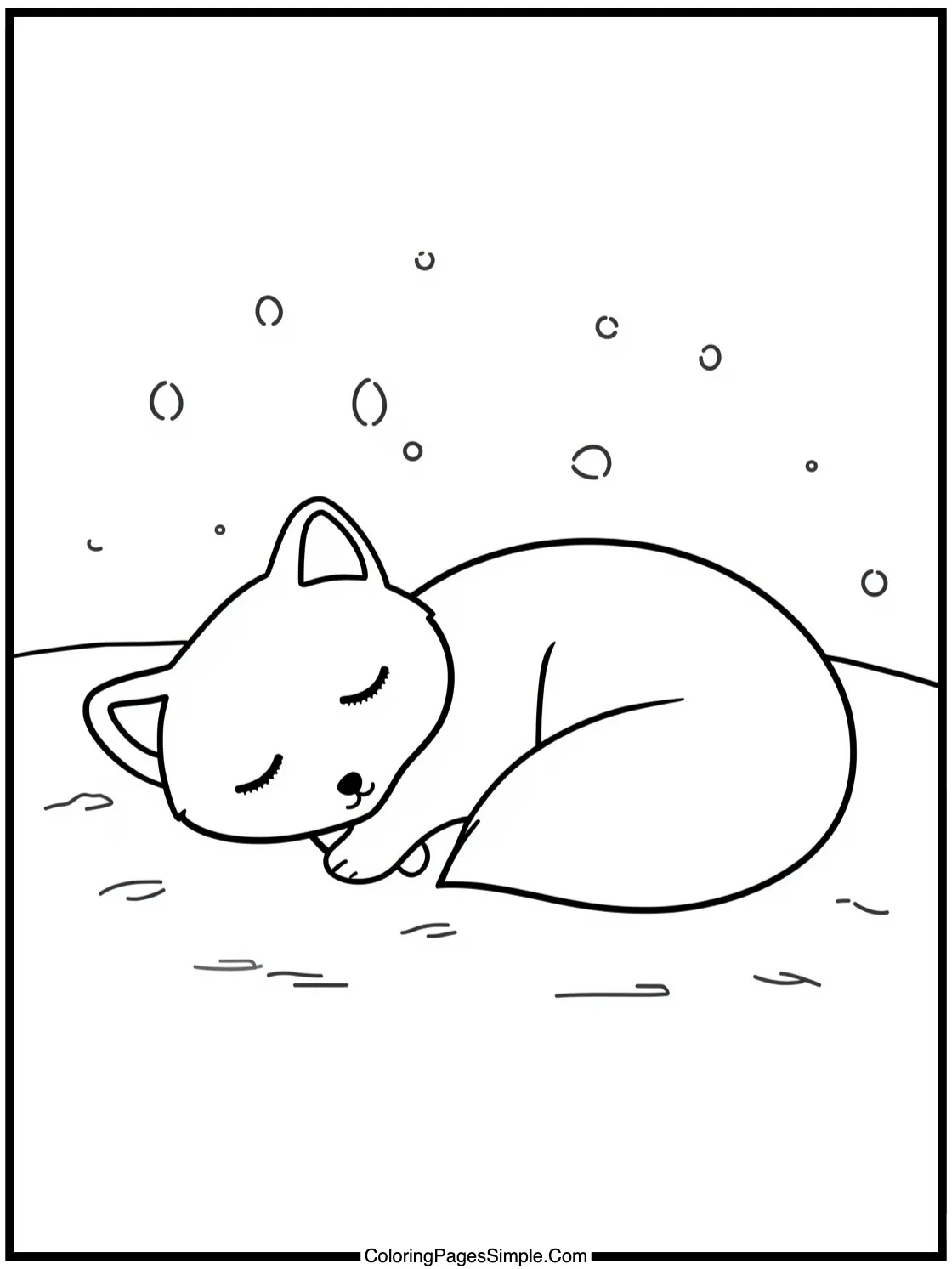 Happy Arctic Fox sleeping in the snow.