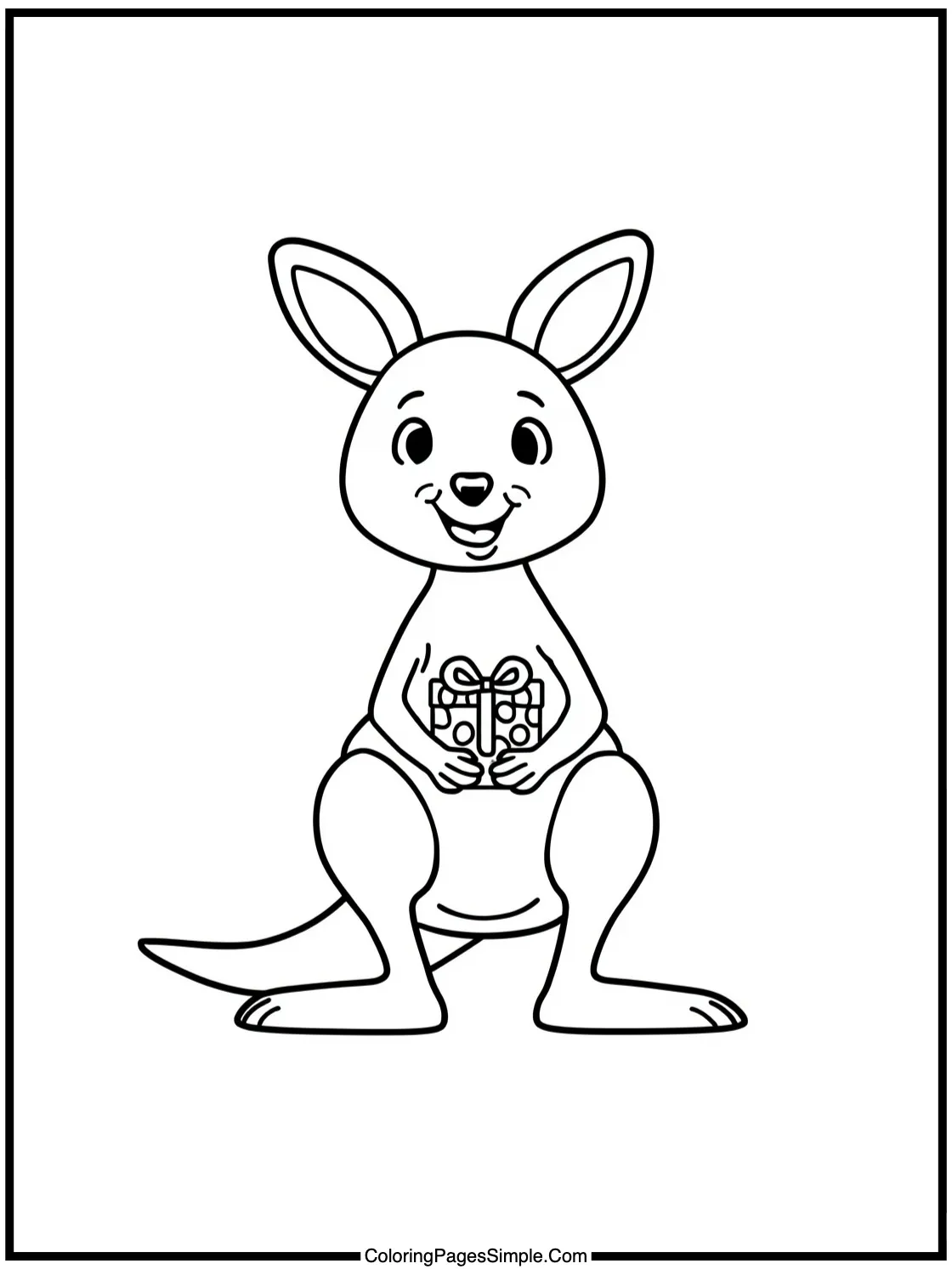 Happy Kangaroo carrying a small gift.
