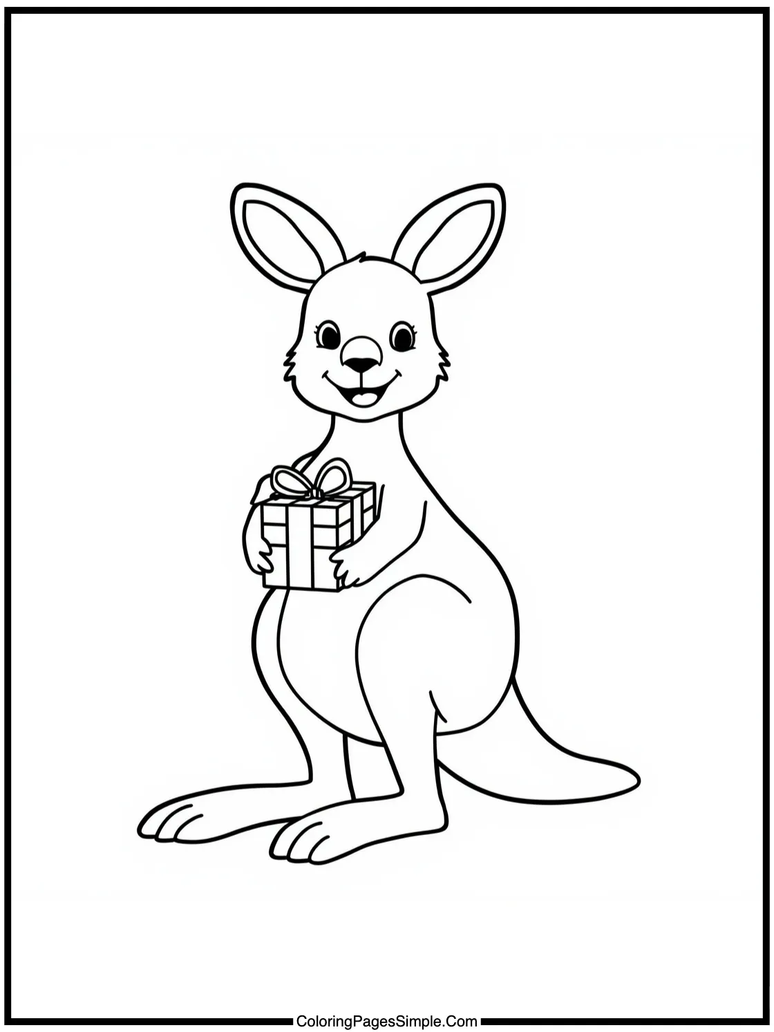 Happy Kangaroo carrying a small gift.