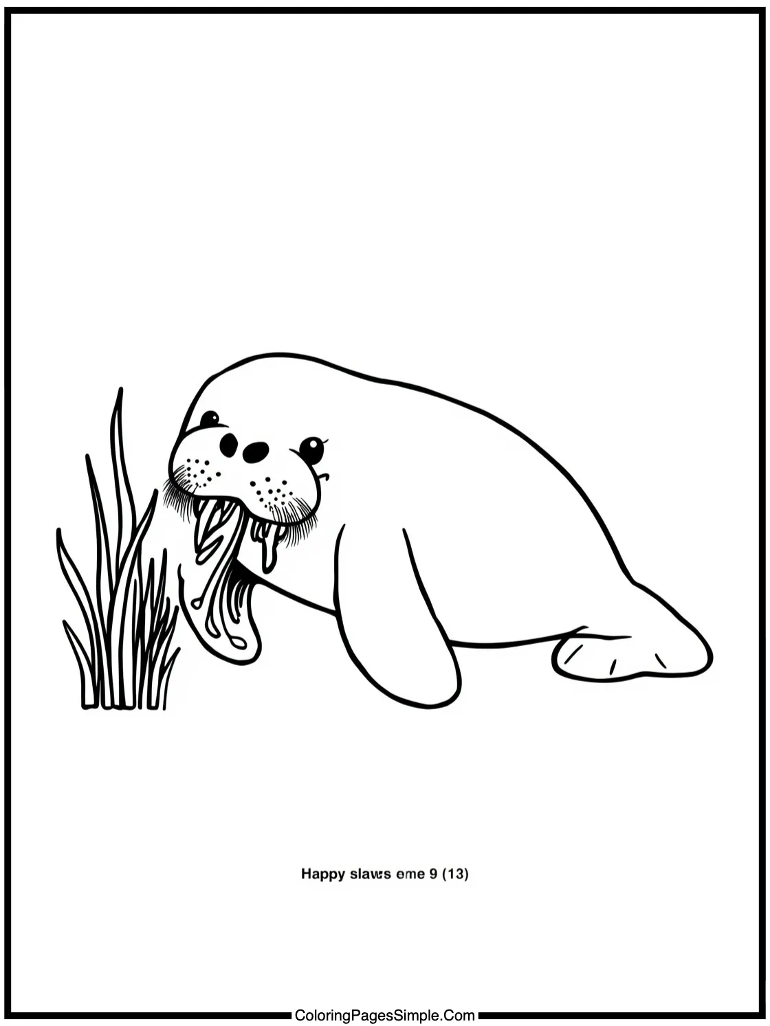 Happy Manatee eating sea grass slowly.