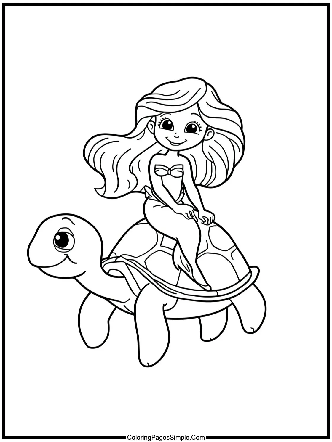 Happy Mermaid Riding a Sea Turtle.