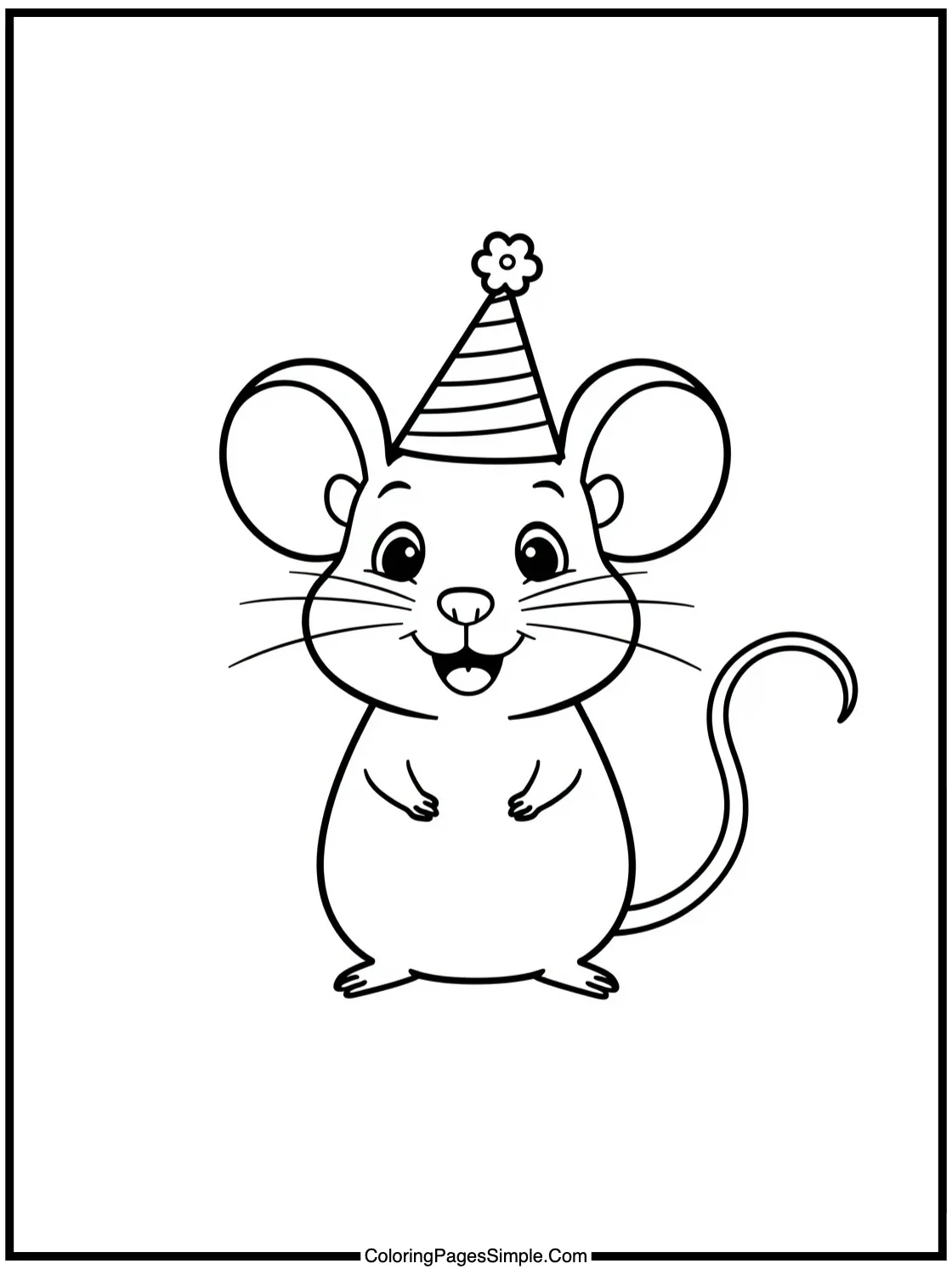 Happy Mouse wearing a small party hat.