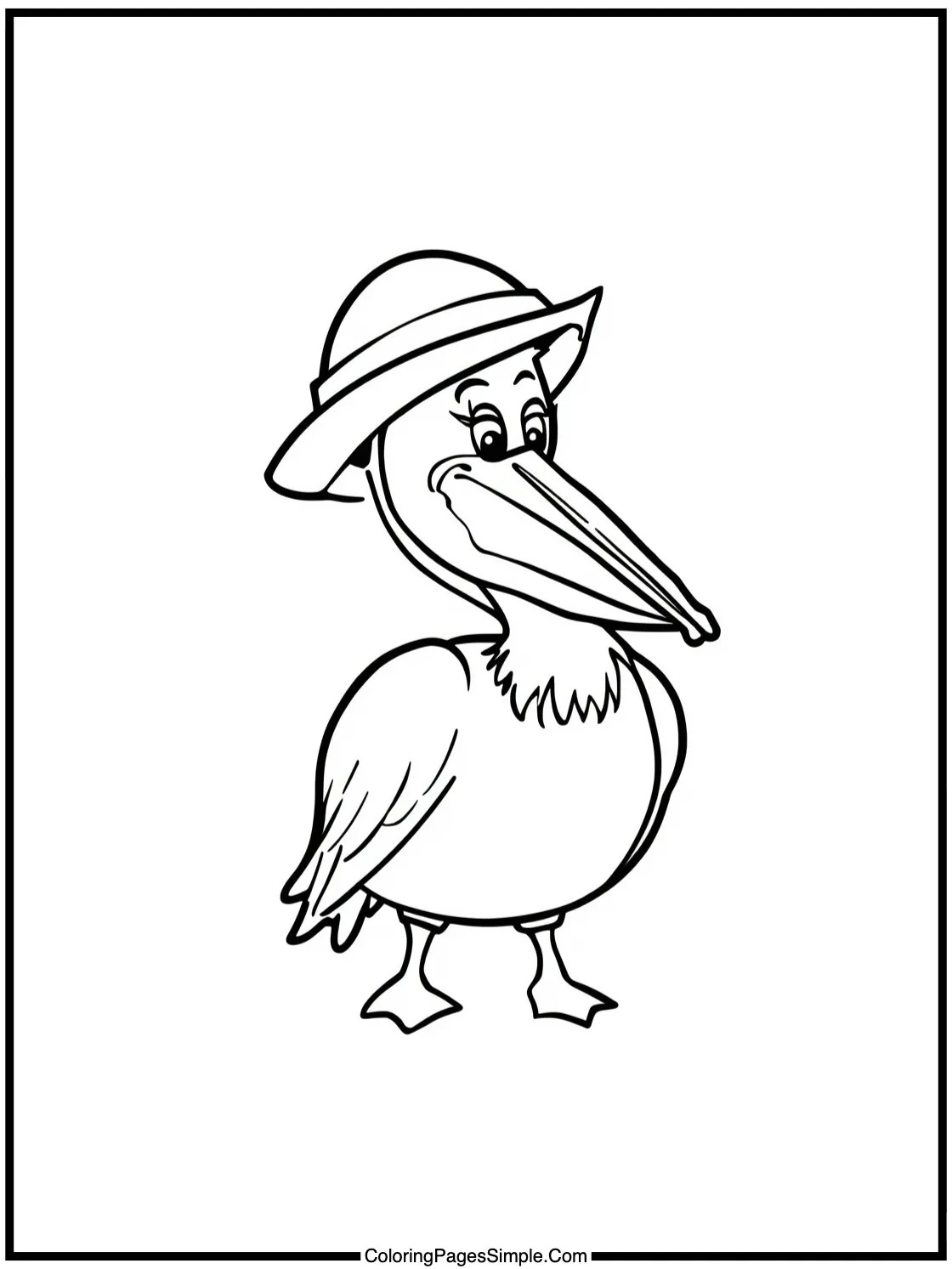 Happy Pelican wearing a fishing hat.