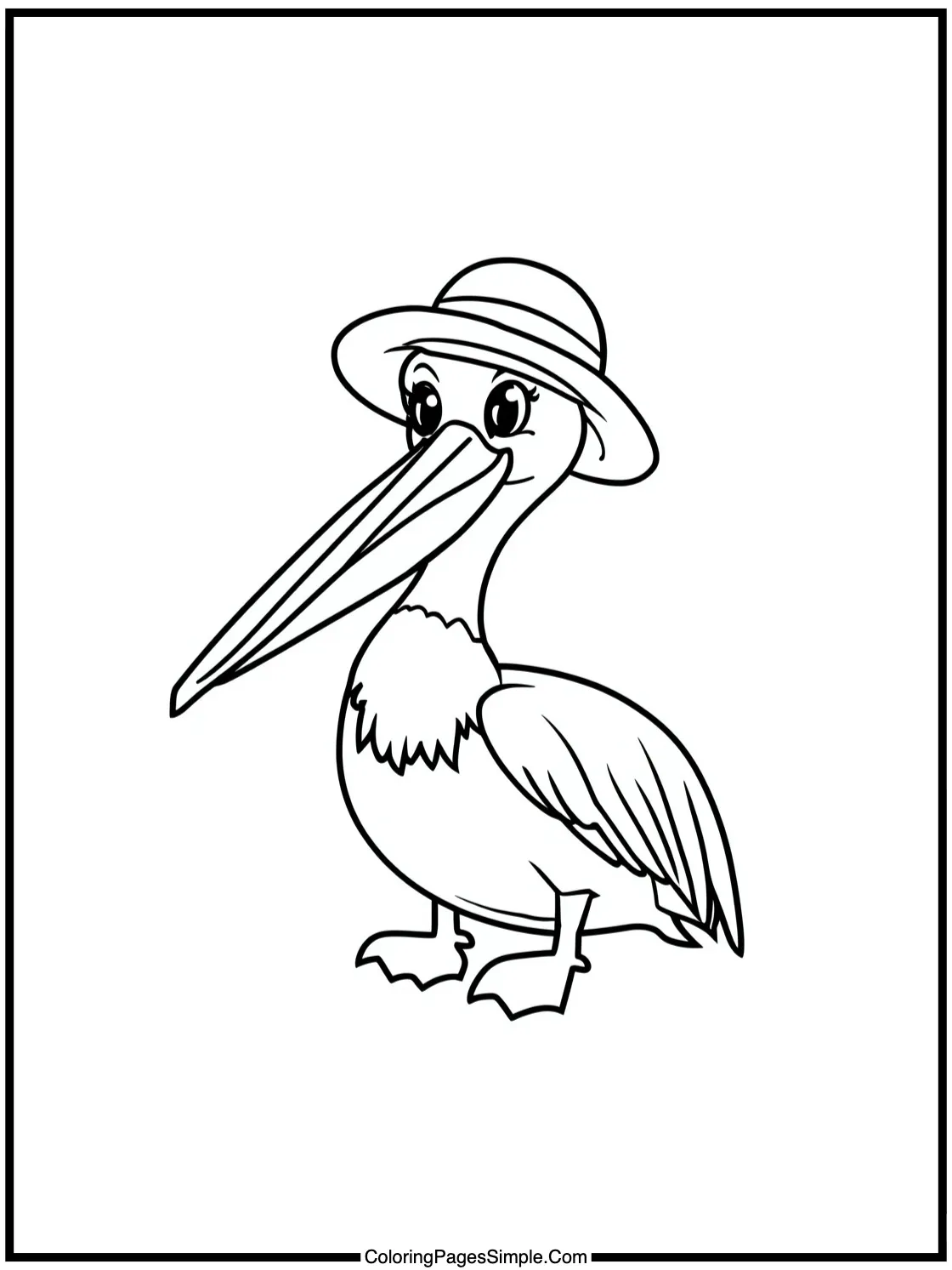 Happy Pelican wearing a fishing hat.