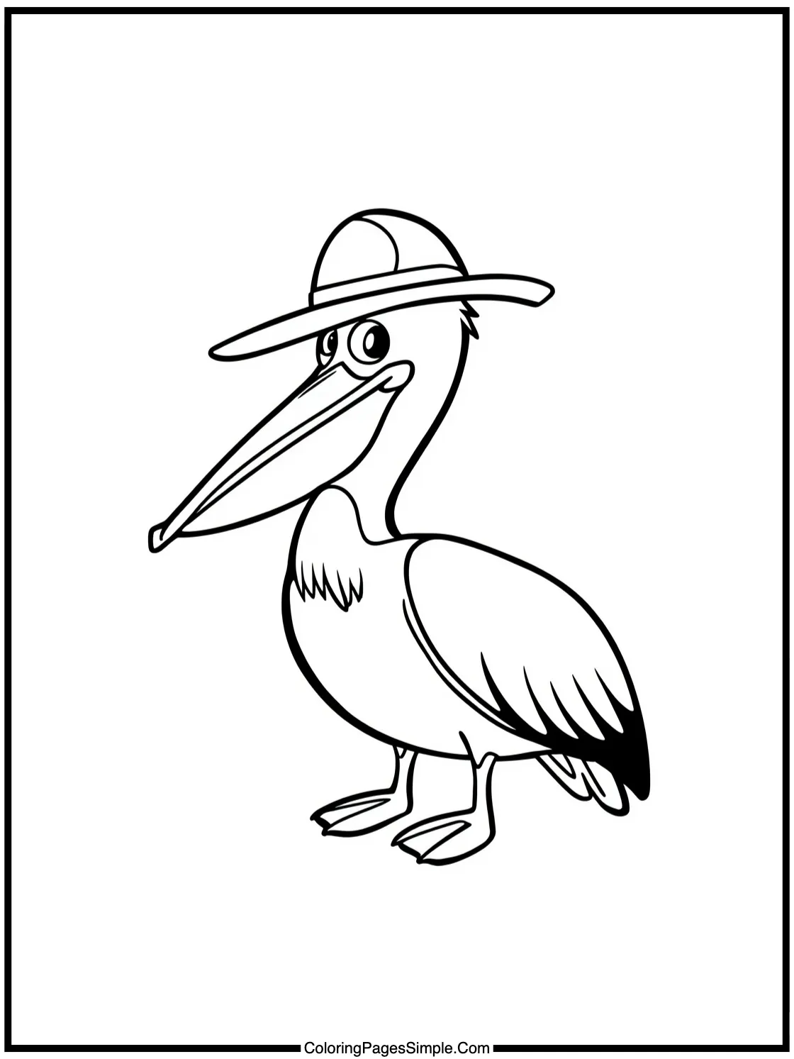 Happy Pelican wearing a fishing hat.