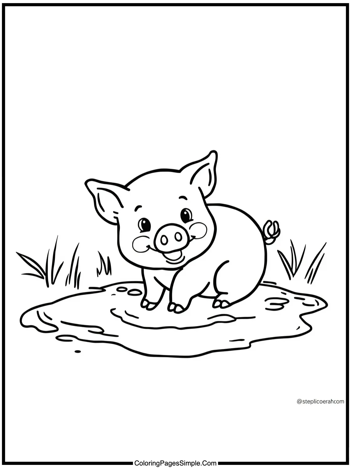 Happy Piglet Playing in Mud Puddle.