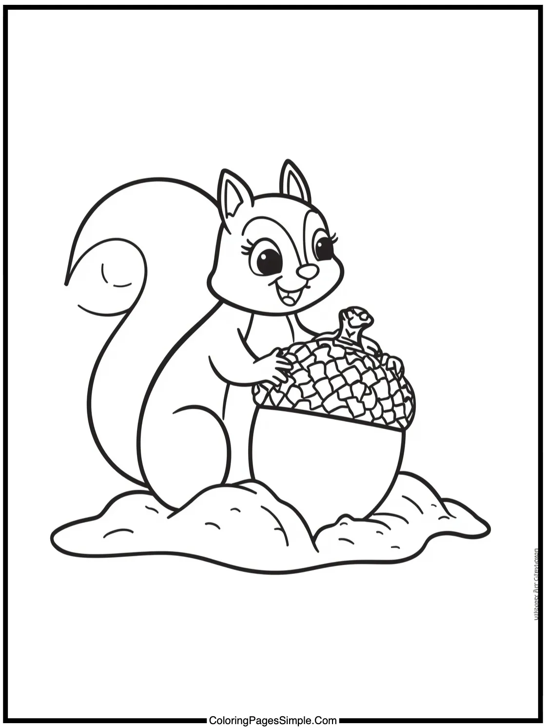 Happy Squirrel burying a giant acorn.