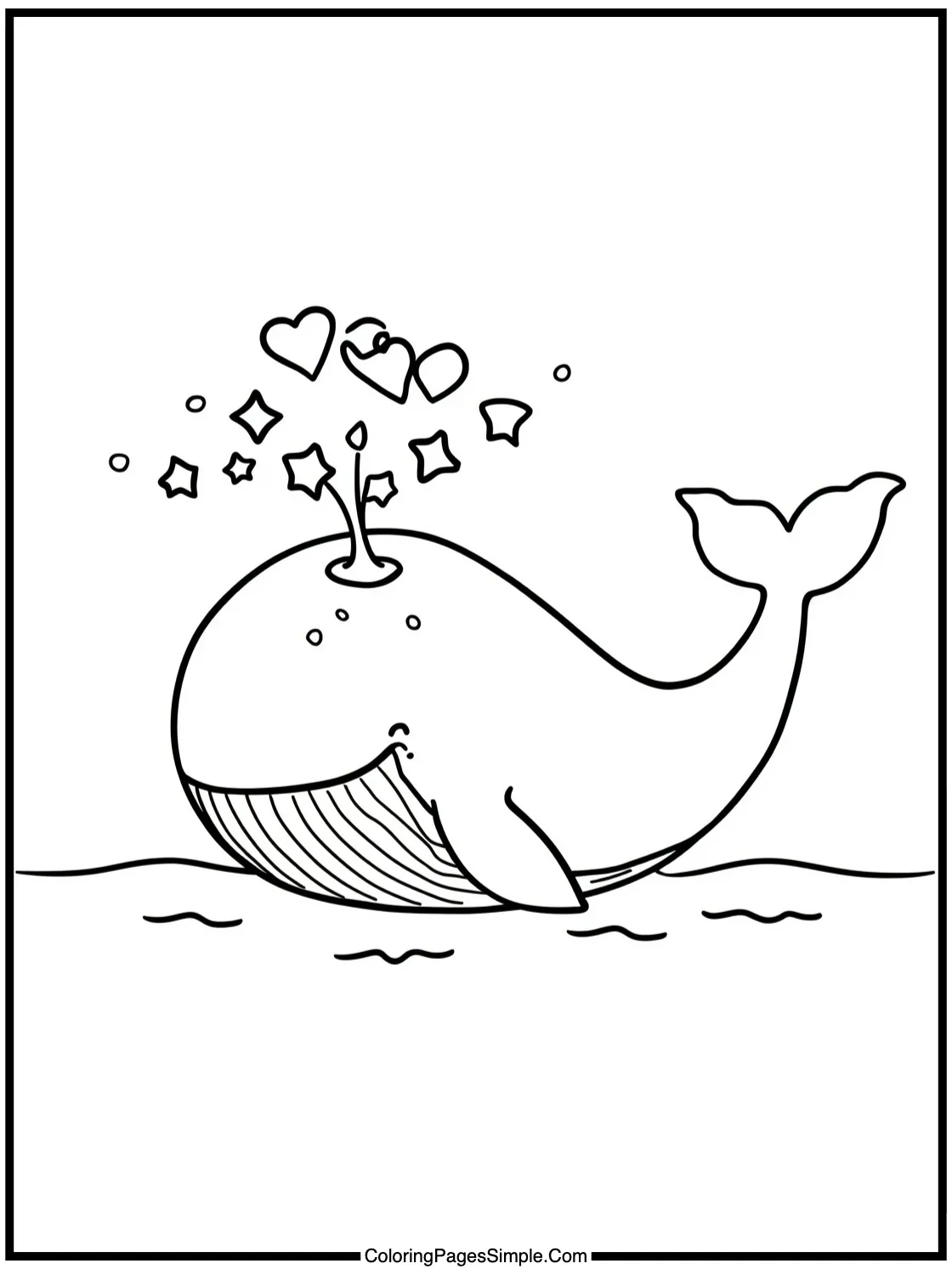 Happy Whale spouting stars and hearts.