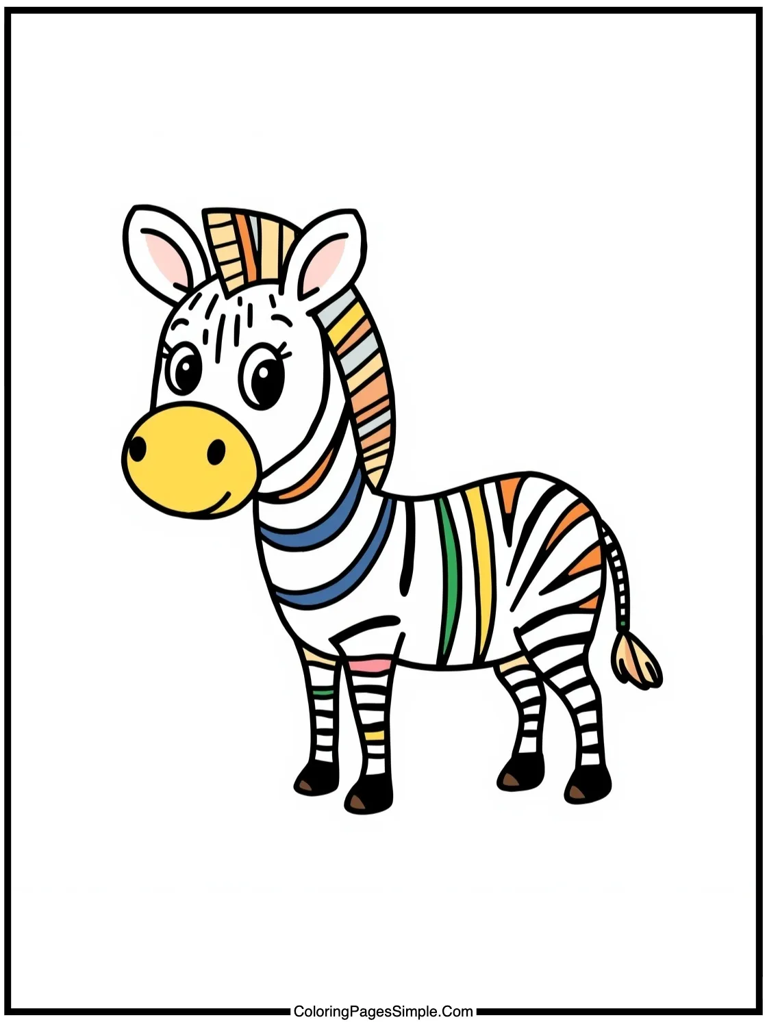 Happy Zebra painting its colorful stripes.
