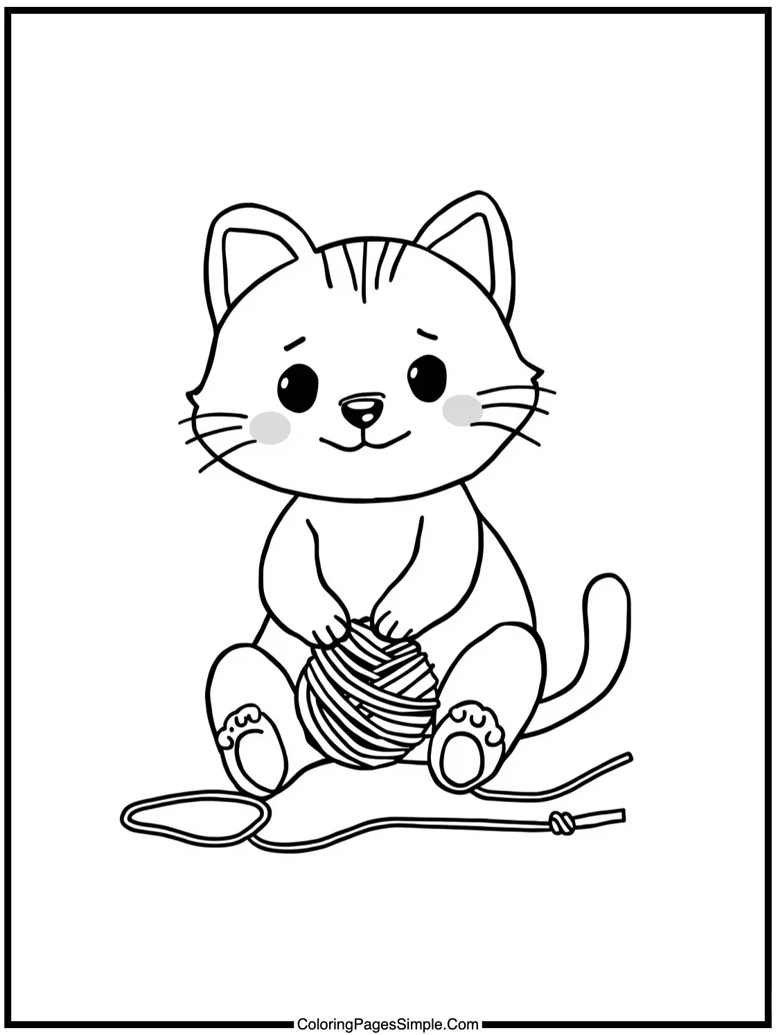 Happy black cat playing with yarn.