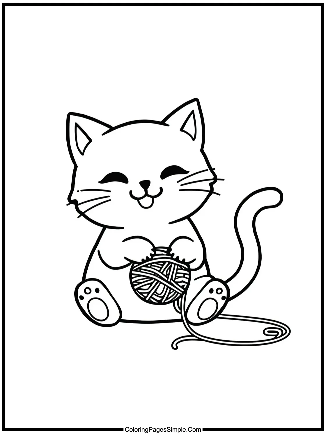 Happy black cat playing with yarn.