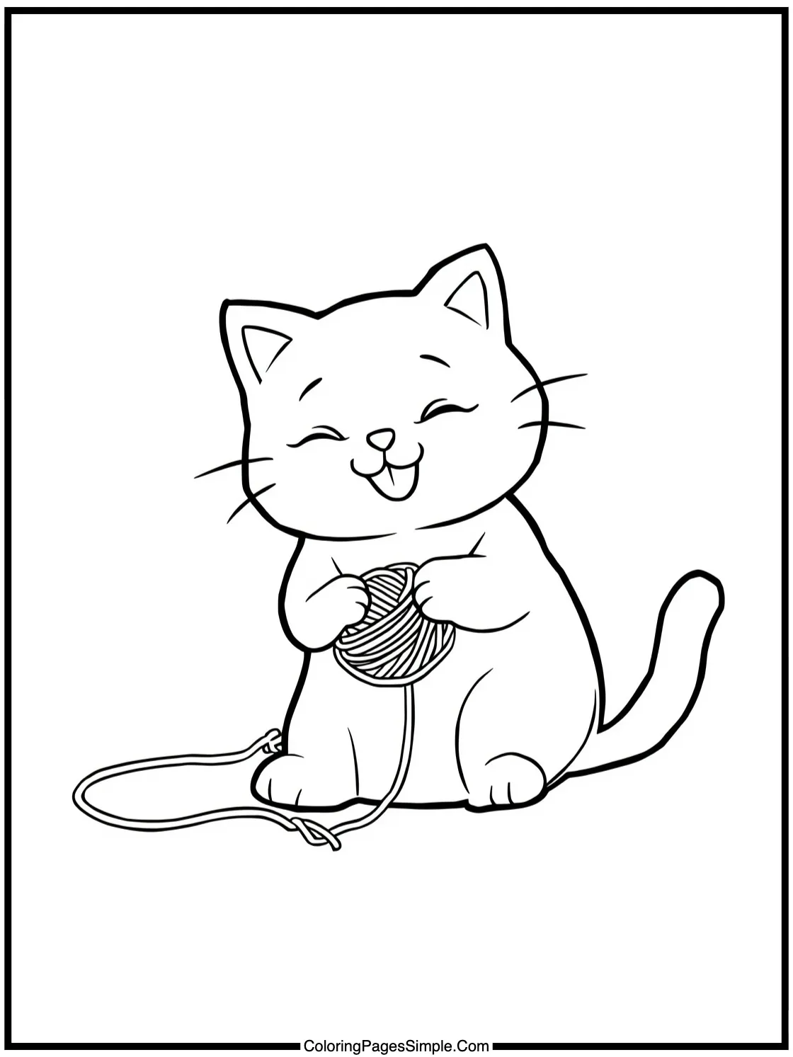 Happy black cat playing with yarn.